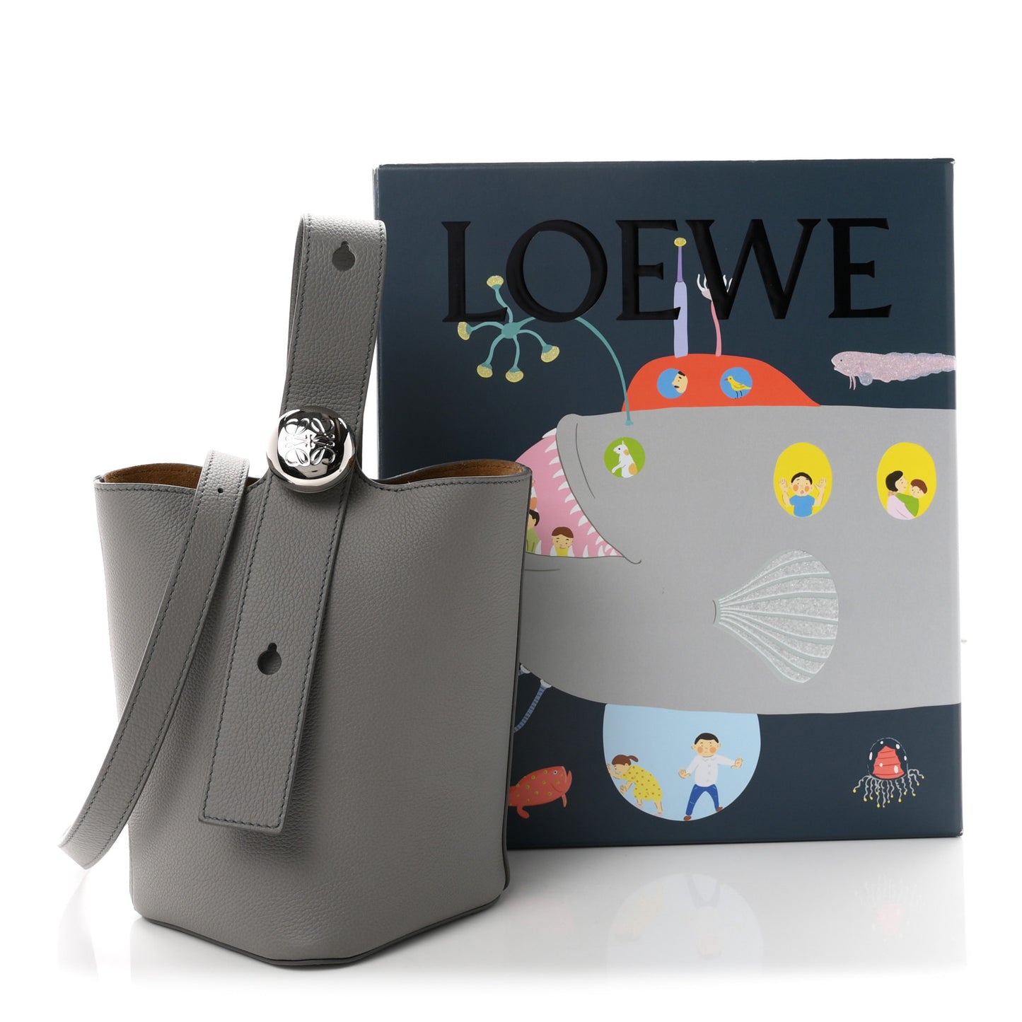 Soft Grained Calfskin Mini Pebble Bucket Bag Pearl Grey
