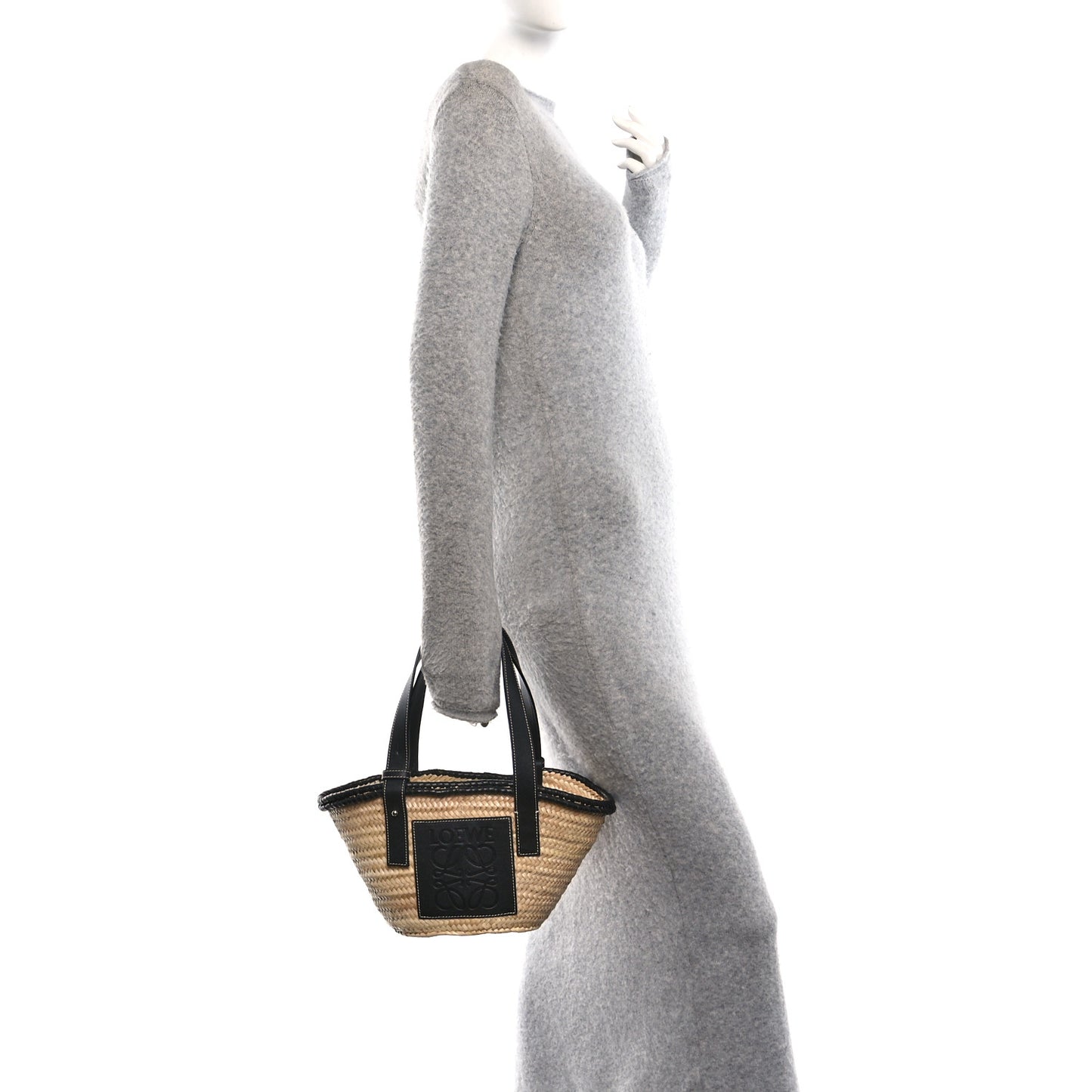 Raffia Small Basket Tote Bag Natural Black