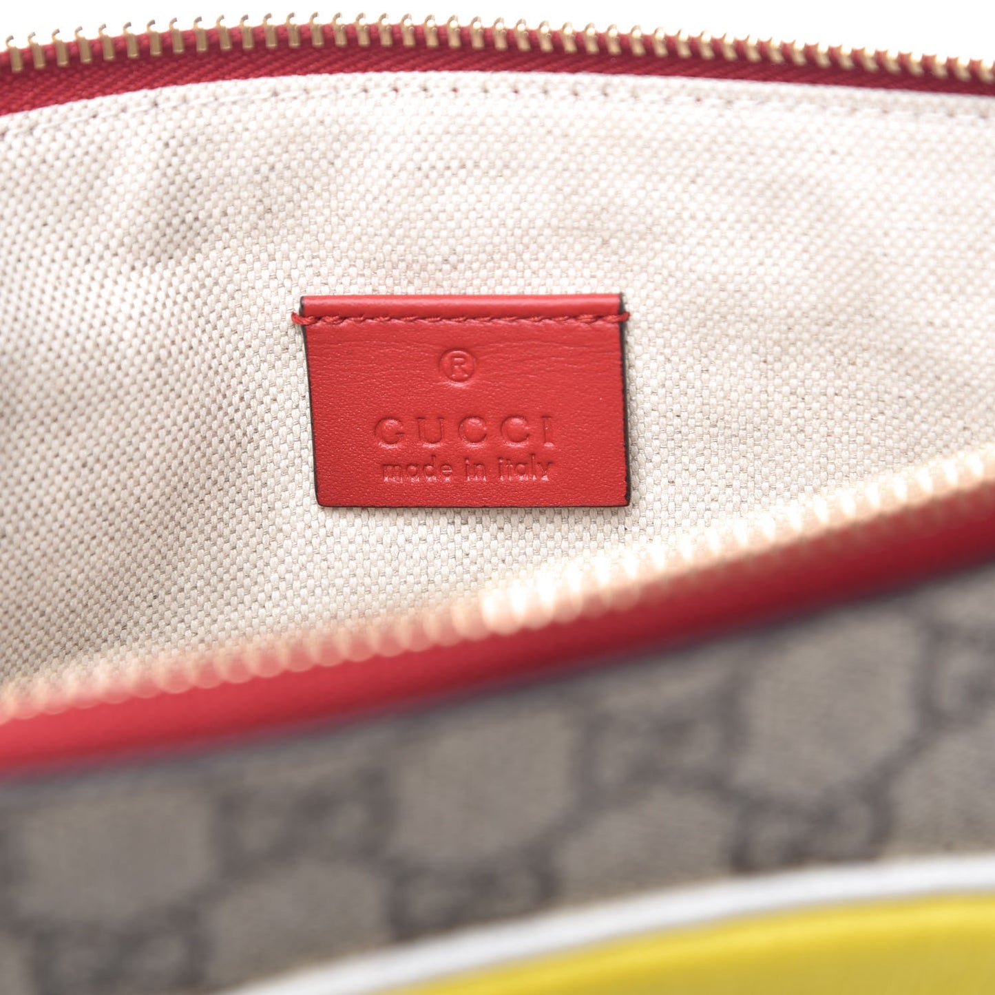 Calfskin GG Supreme Monogram Embroidered Rainbow Love Zip Pouch Red