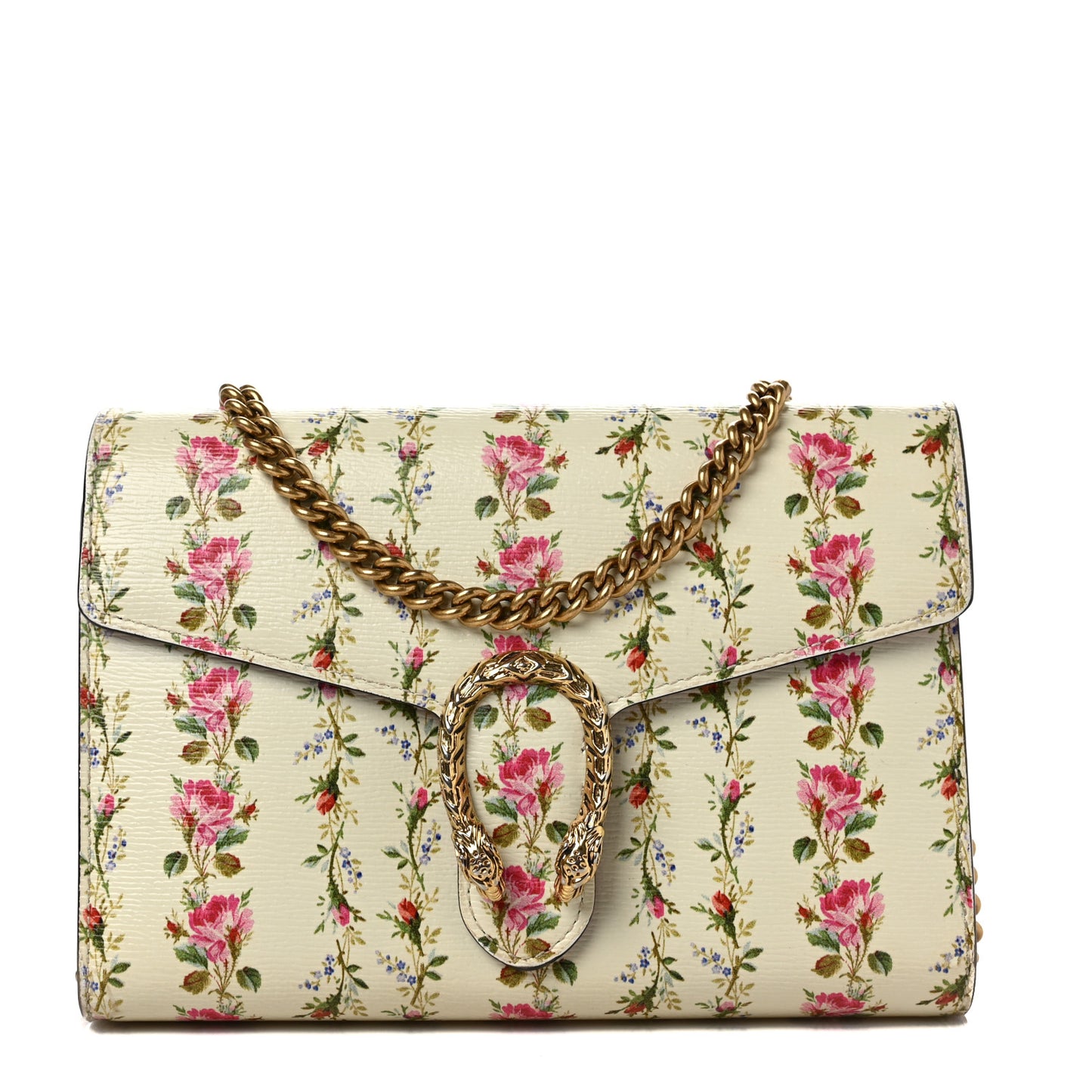 Calfskin Floral Print Mini Dionysus Chain Wallet Ivory Pink