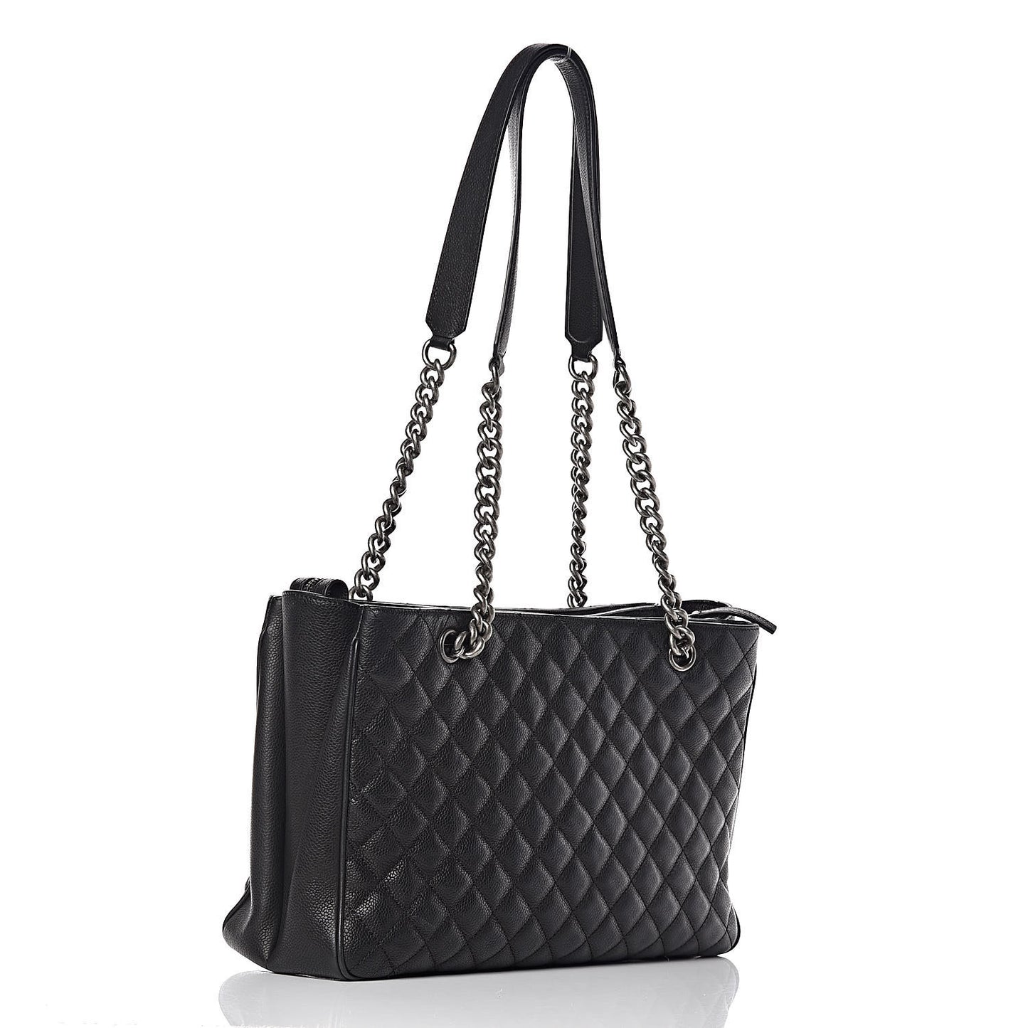 Caviar Quilted City Shopping Tote Black
