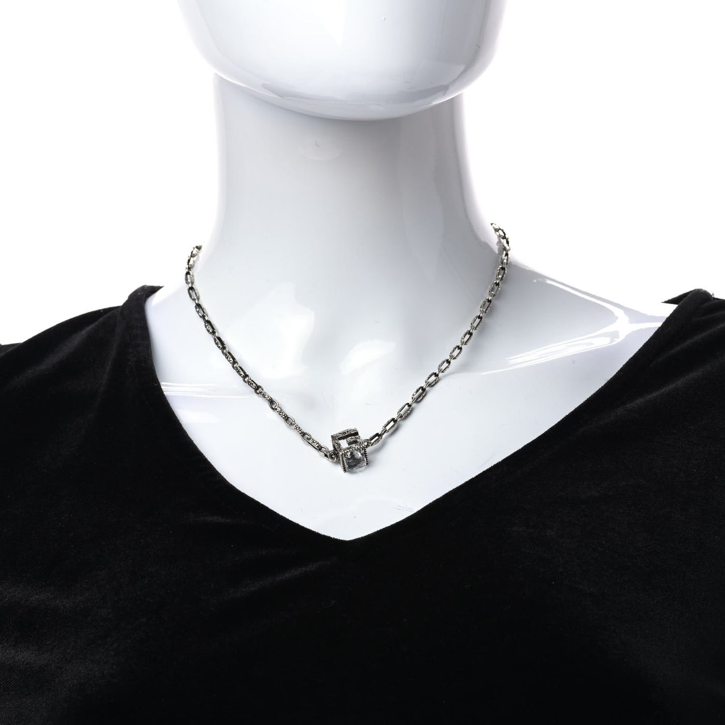 Sterling Silver Rock Crystal Textured G-Cube Pendant Necklace