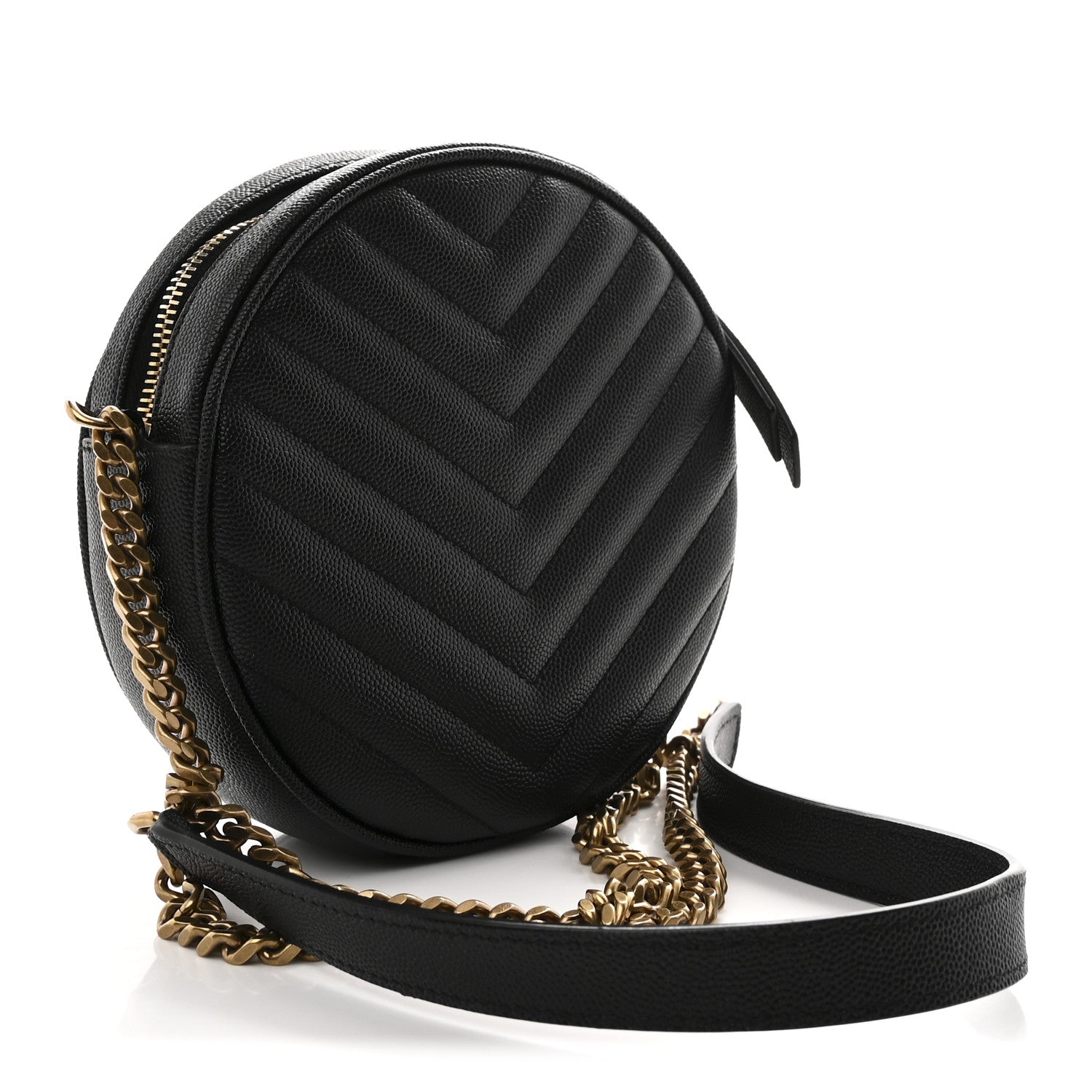 Saint Laurent Grain De Poudre Matelasse Chevron Quilted Round Vinyle Camera Bag Black 3 of 10
