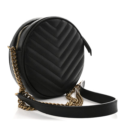 Saint Laurent Grain De Poudre Matelasse Chevron Quilted Round Vinyle Camera Bag Black 3 of 10