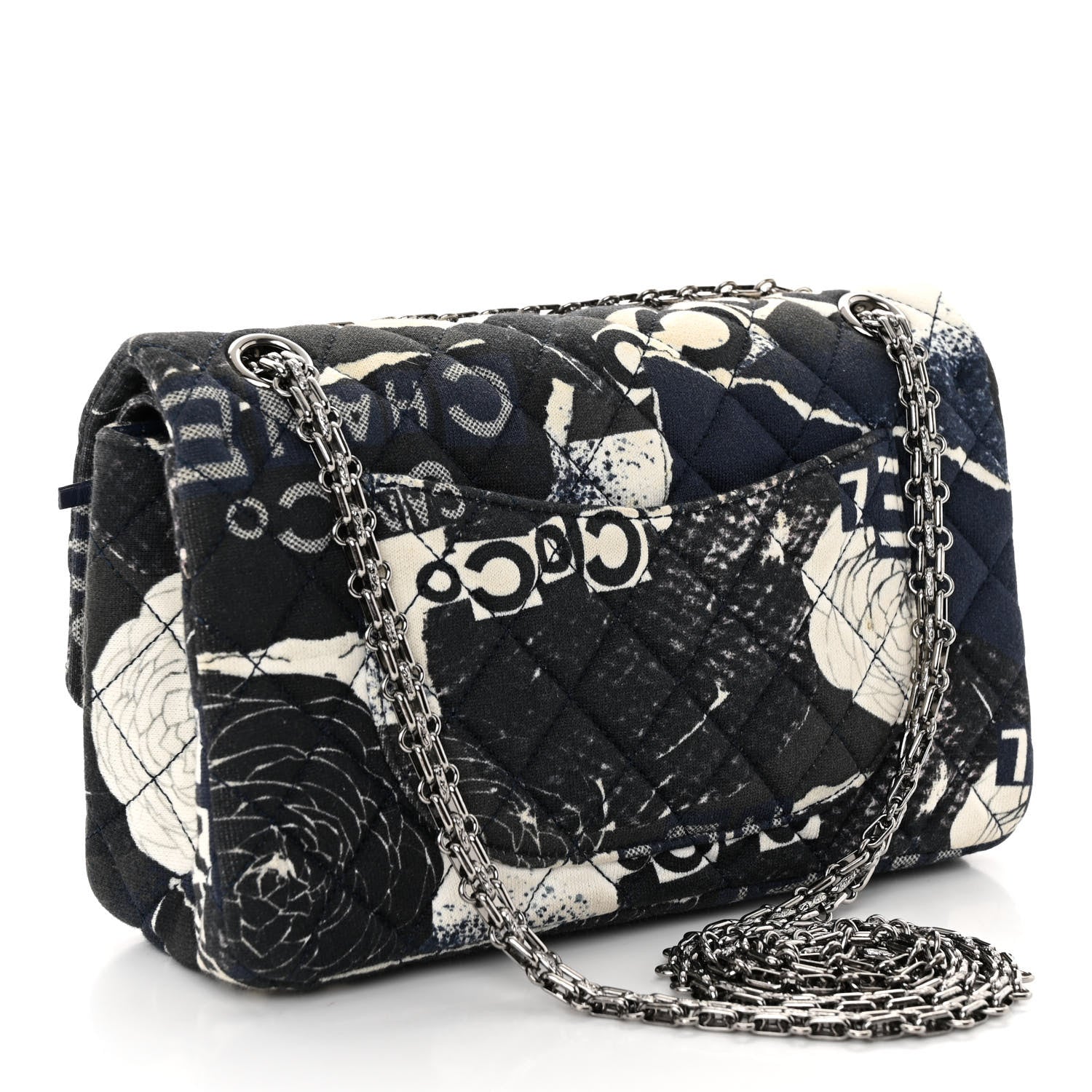Chanel Jersey Quilted Camellia 2.55 Reissue 225 Flap Navy Blue 3 of 13
