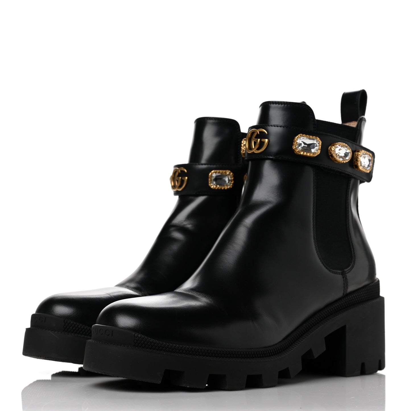 Calfskin Crystal GG Trip Chelsea Ankle Boots 39.5 Black