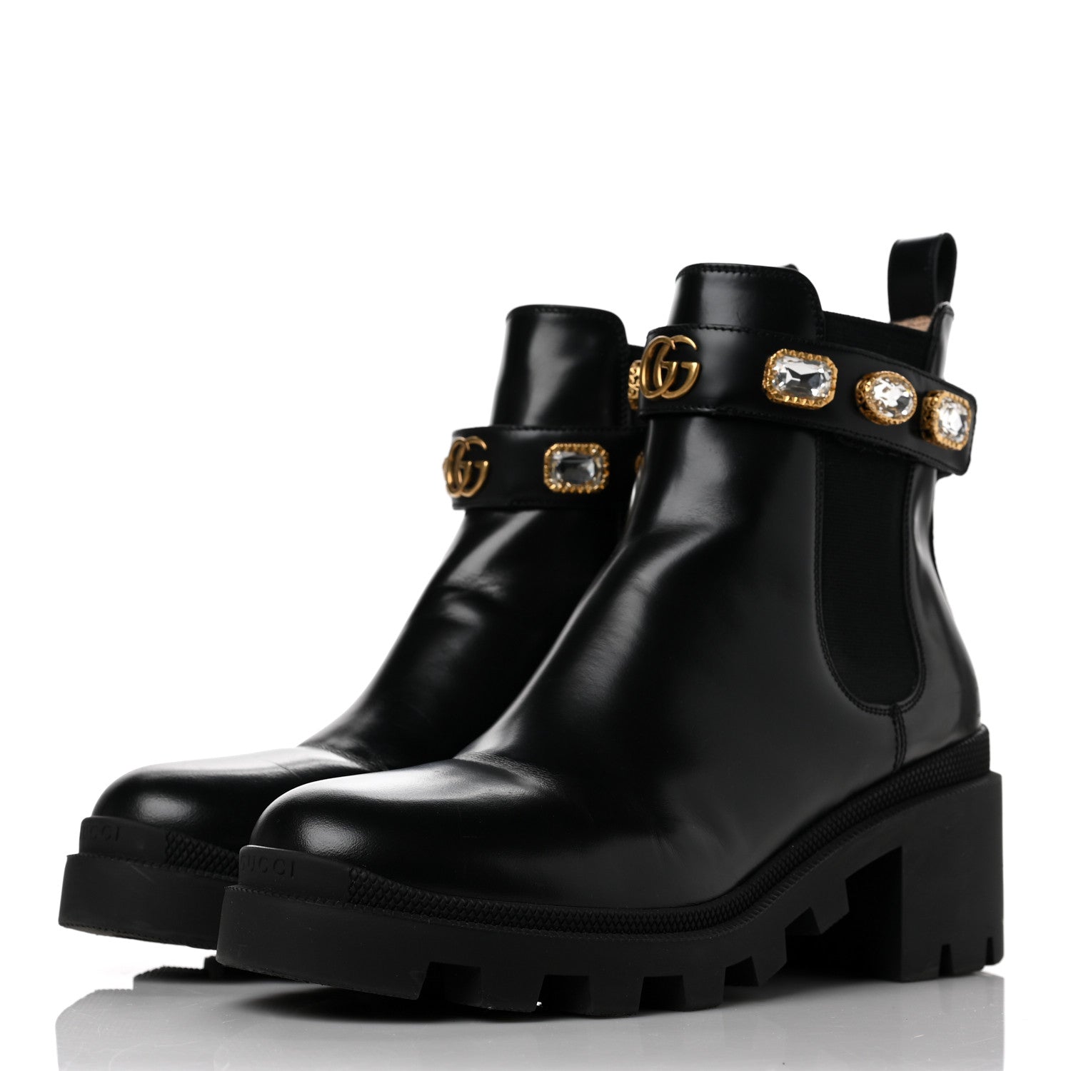 Gucci Calfskin Crystal GG Trip Chelsea Ankle Boots 39.5 Black 3 of 11