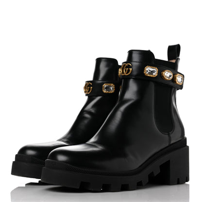 Gucci Calfskin Crystal GG Trip Chelsea Ankle Boots 39.5 Black 3 of 11