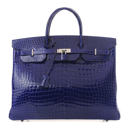 Hermes Shiny Porosus Crocodile Birkin 40 Bleu Electrique 1 of 9