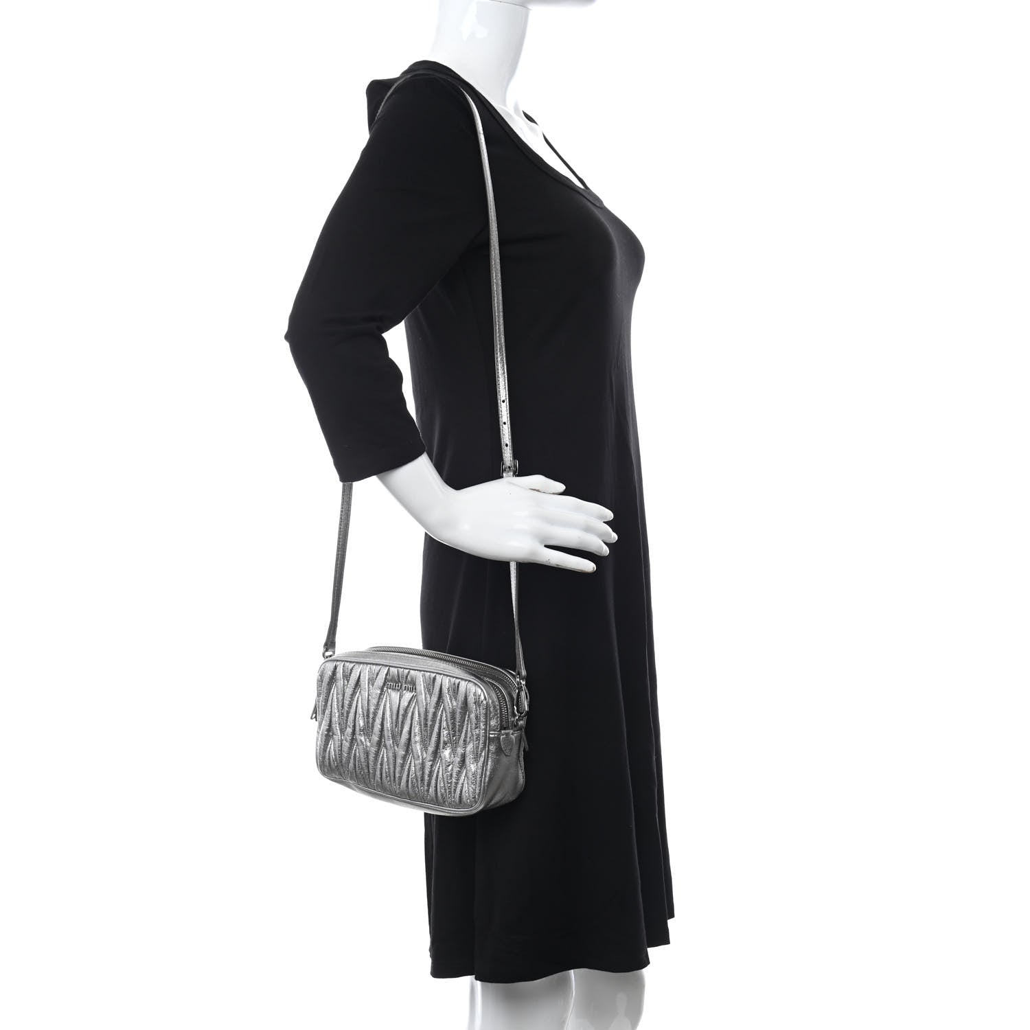 Miu Miu Metallic Nappa Matelasse Double Zip Pochette Clutch Cromo 2 of 10
