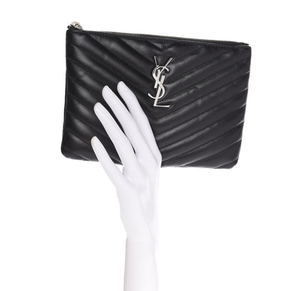 Saint Laurent Calfskin Matelasse Chevron Monogram Pouch Black 2 of 8