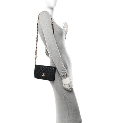Chanel Lambskin Quilted CC Pearl Wallet on Chain WOC Black 2 of 12