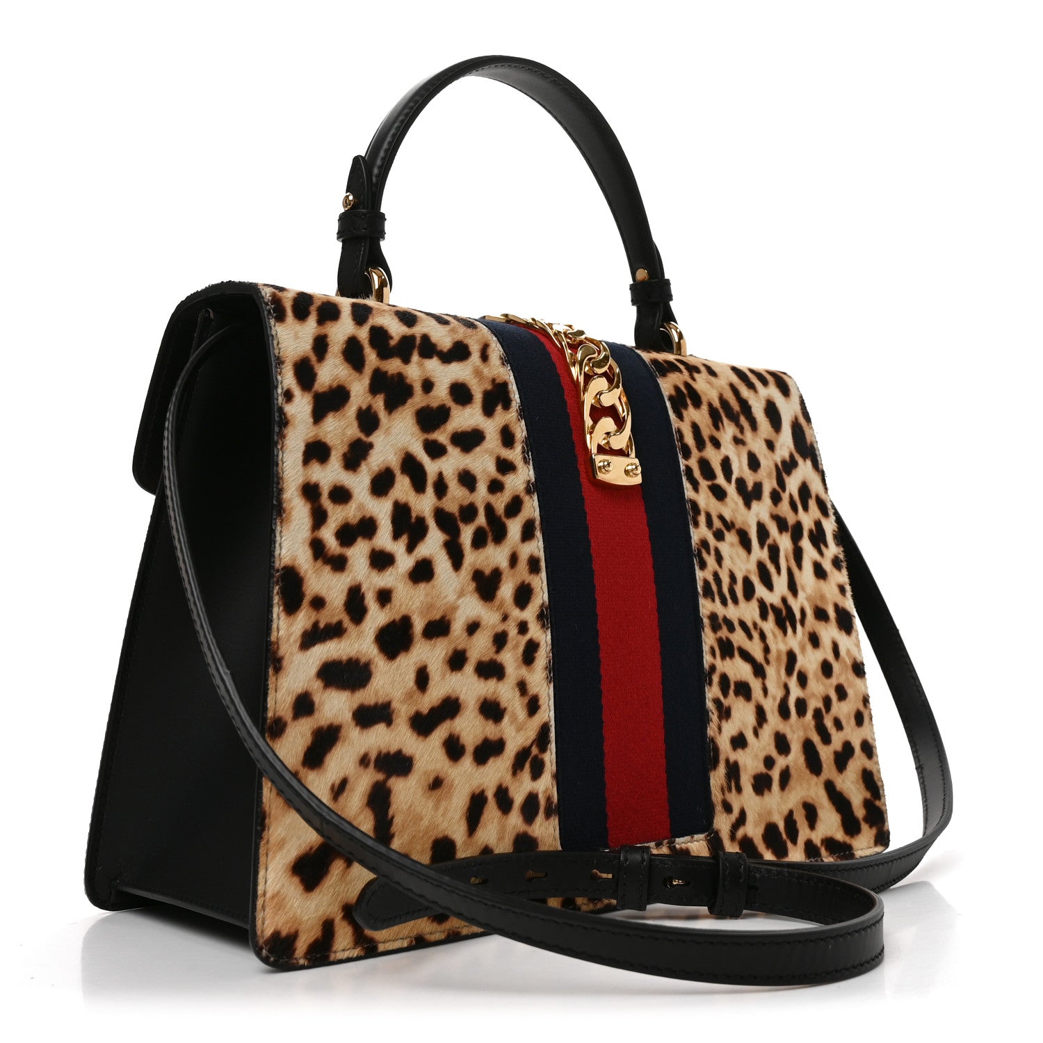 Gucci Calf Hair Leopard Print Medium Sylvie Top Handle Bag Naturale Black Naturale Black 3 of 10