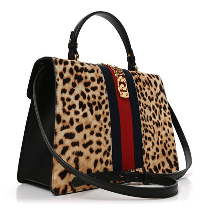 Gucci Calf Hair Leopard Print Medium Sylvie Top Handle Bag Naturale Black Naturale Black 3 of 10