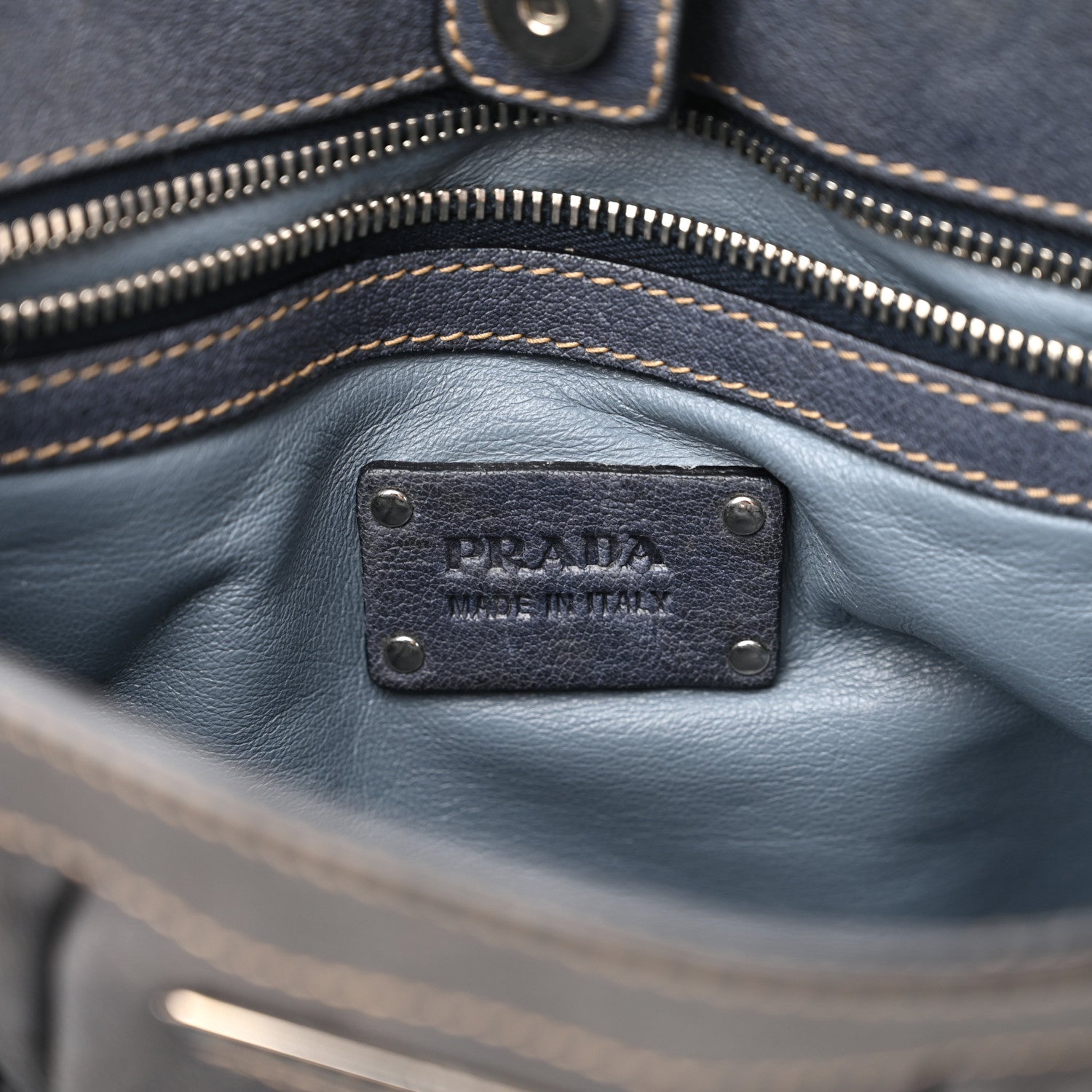 Prada Vitello Soft Shopping Satchel Denim 6 of 10
