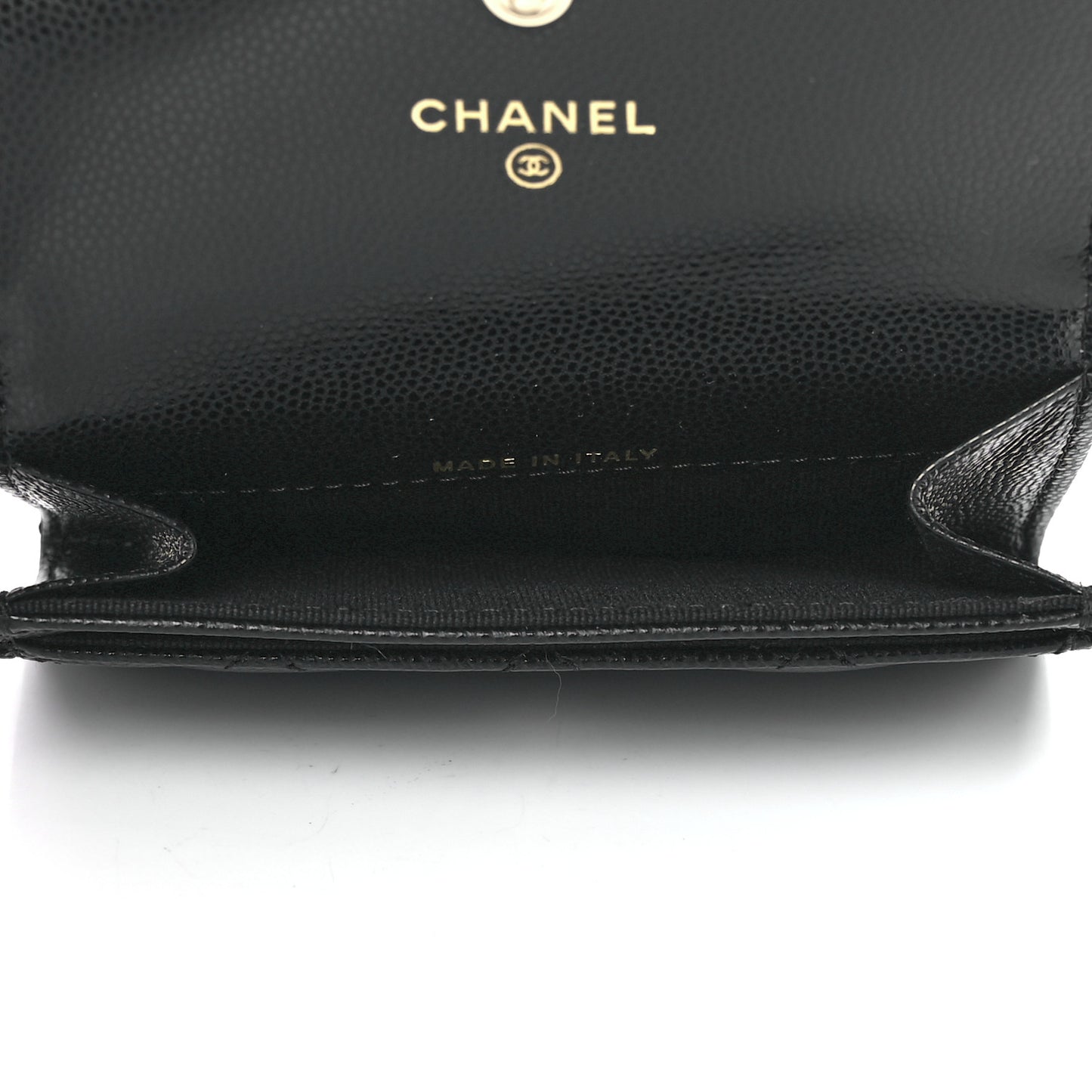 Caviar Quilted Crystal CC Flap Card Holder Black