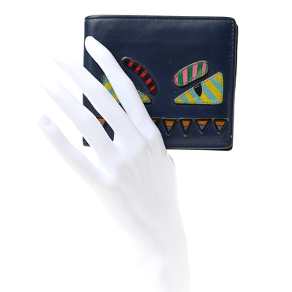 Fendi Vitello Elite Striped Eye Monster Bi-Fold Wallet Blue Multicolor 2 of 8