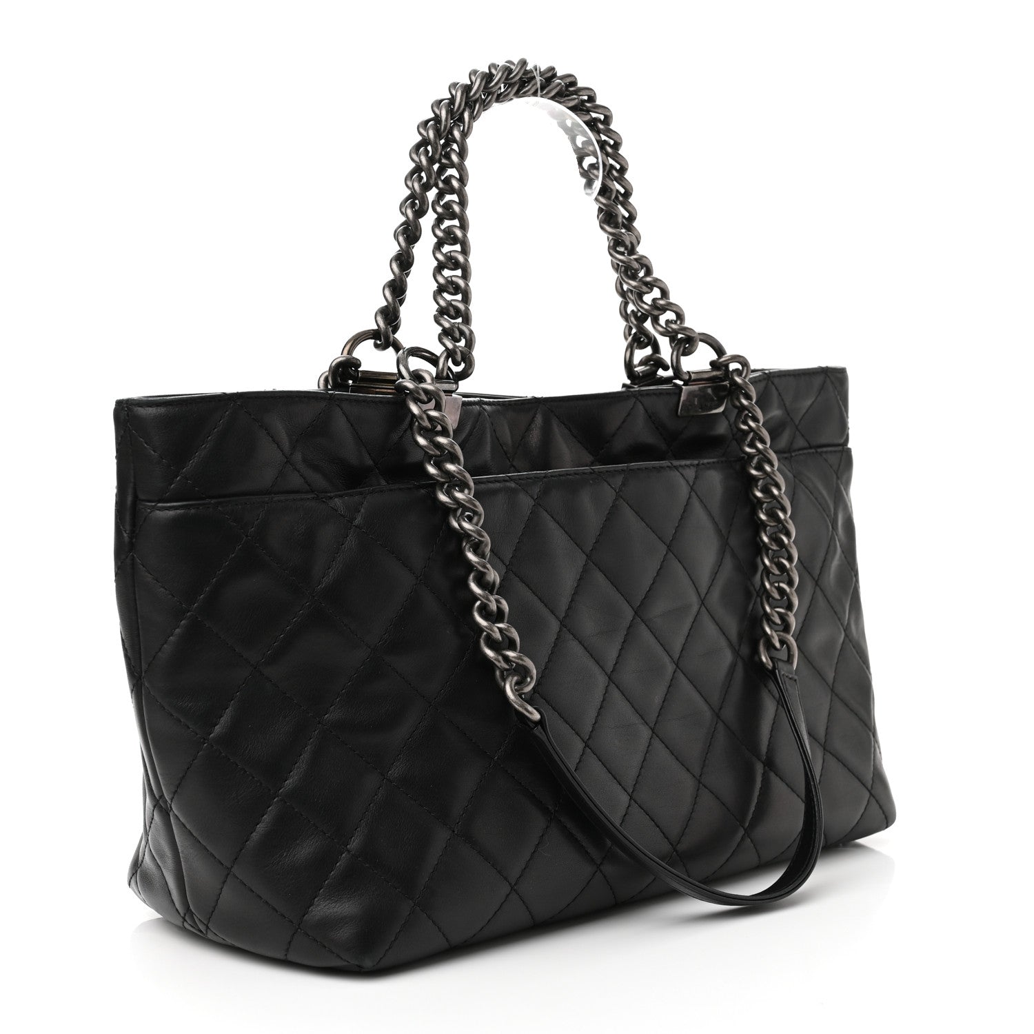 Chanel Calfskin Quilted Small Shopping In Chains Tote Black 3 of 9