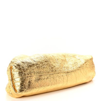 Bottega Veneta Metallic Crinkled Lambskin The Pouch Oversized Clutch Oro 4 of 8