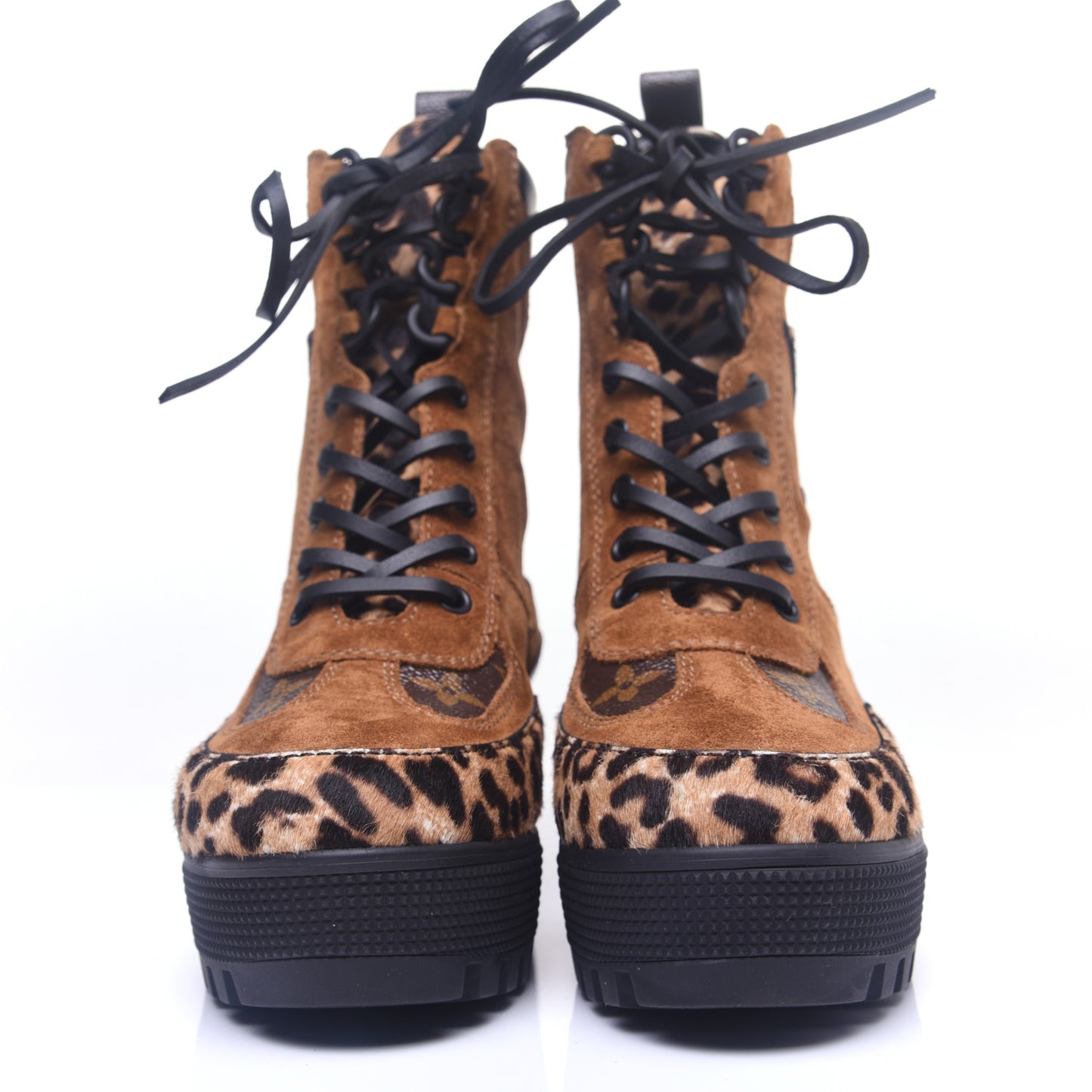 Suede Calfskin Monogram Laureate Platform Desert Boots 36 Cognac