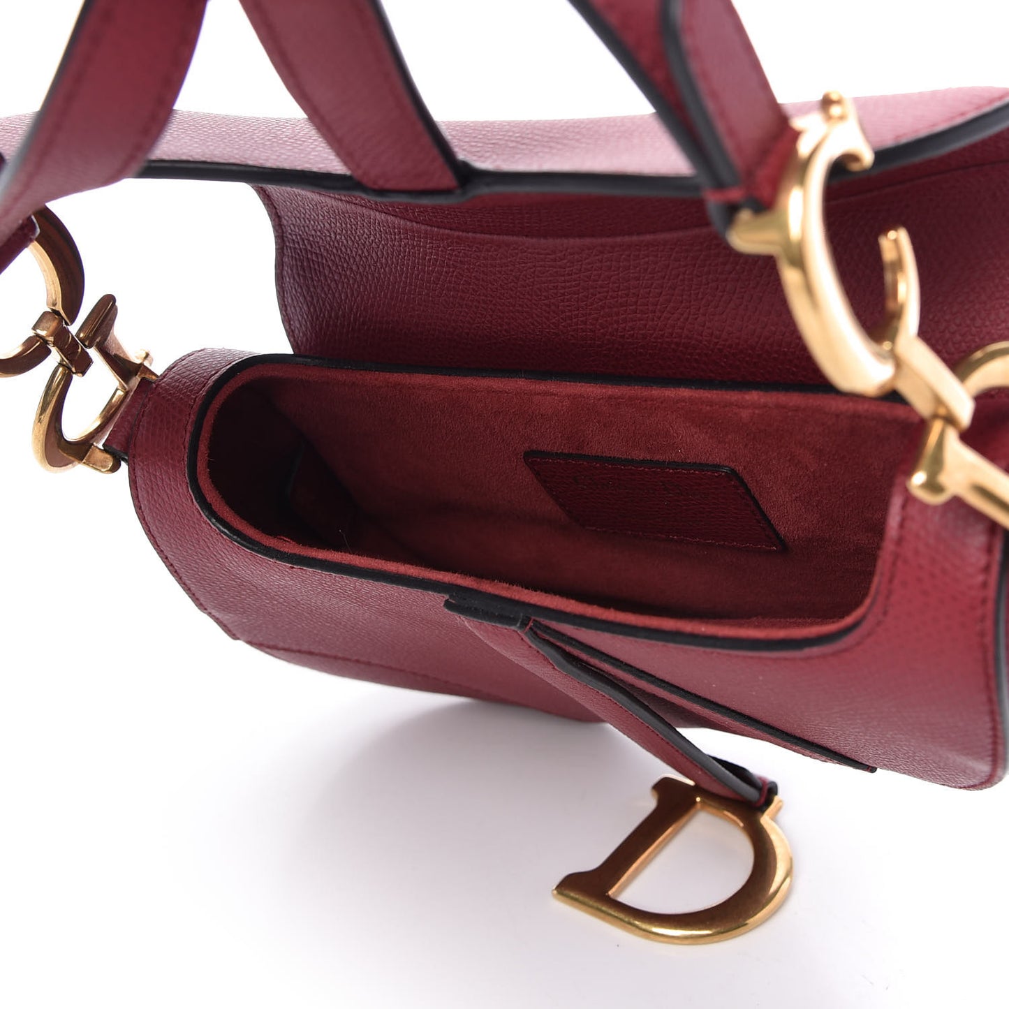 Grained Calfskin Mini Saddle Bag Red