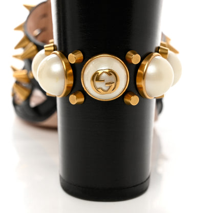 Gucci Kid Leather Studded Kendall Sandals 40.5 Black Gold 6 of 10