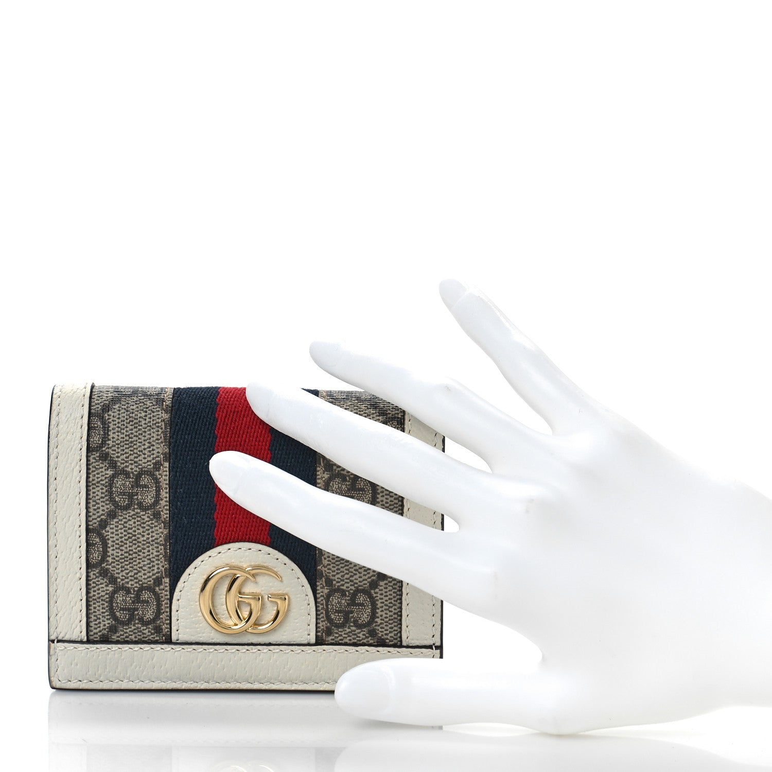 Gucci GG Supreme Monogram Textured Dollar Calfskin Web Ophidia Card Case Beige Ebony Mystic White 2 of 8