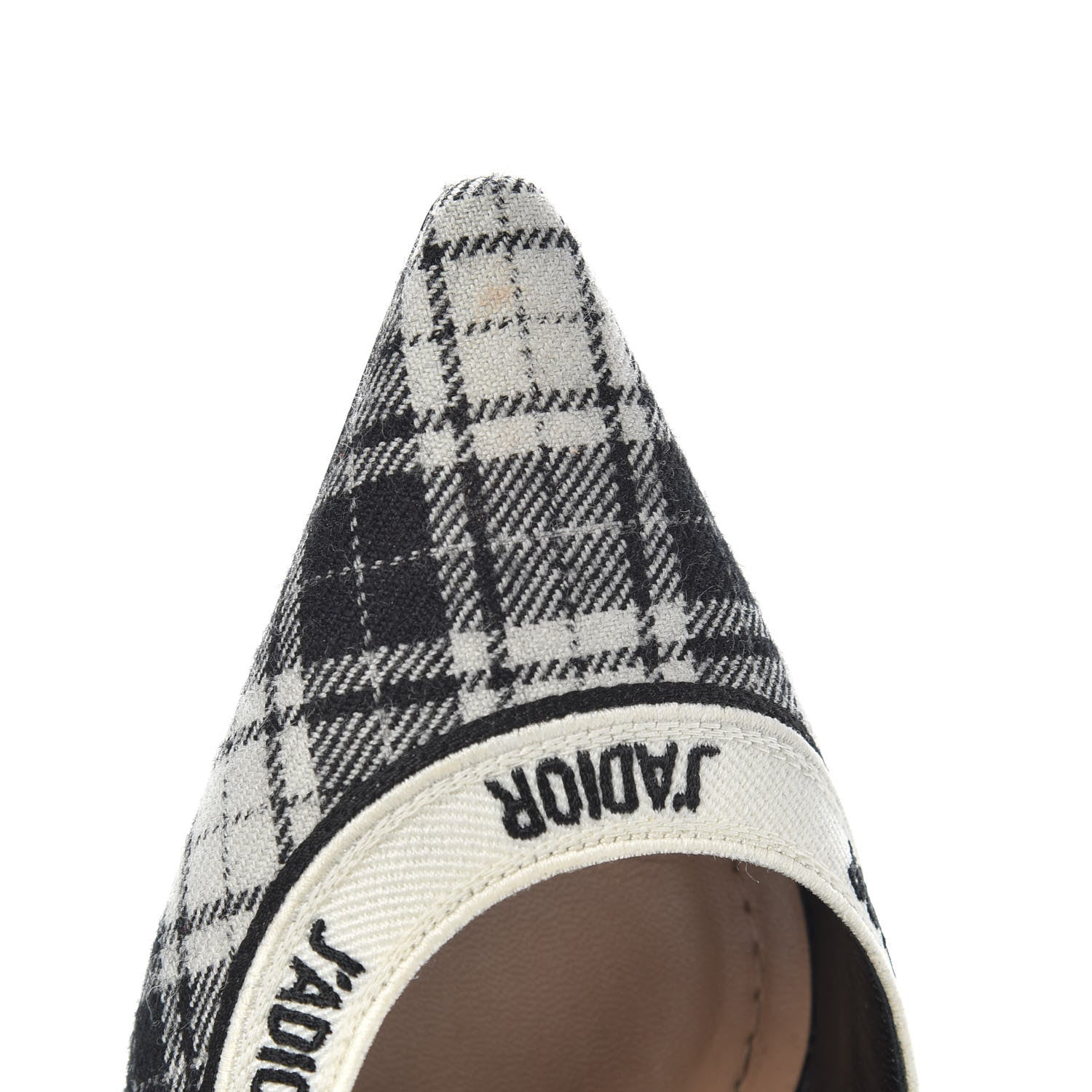 Christian Dior Canvas Ribbon Tartan Print Embroidered J'Adior 100mm Pumps 38.5 Black Off White 10 of 11