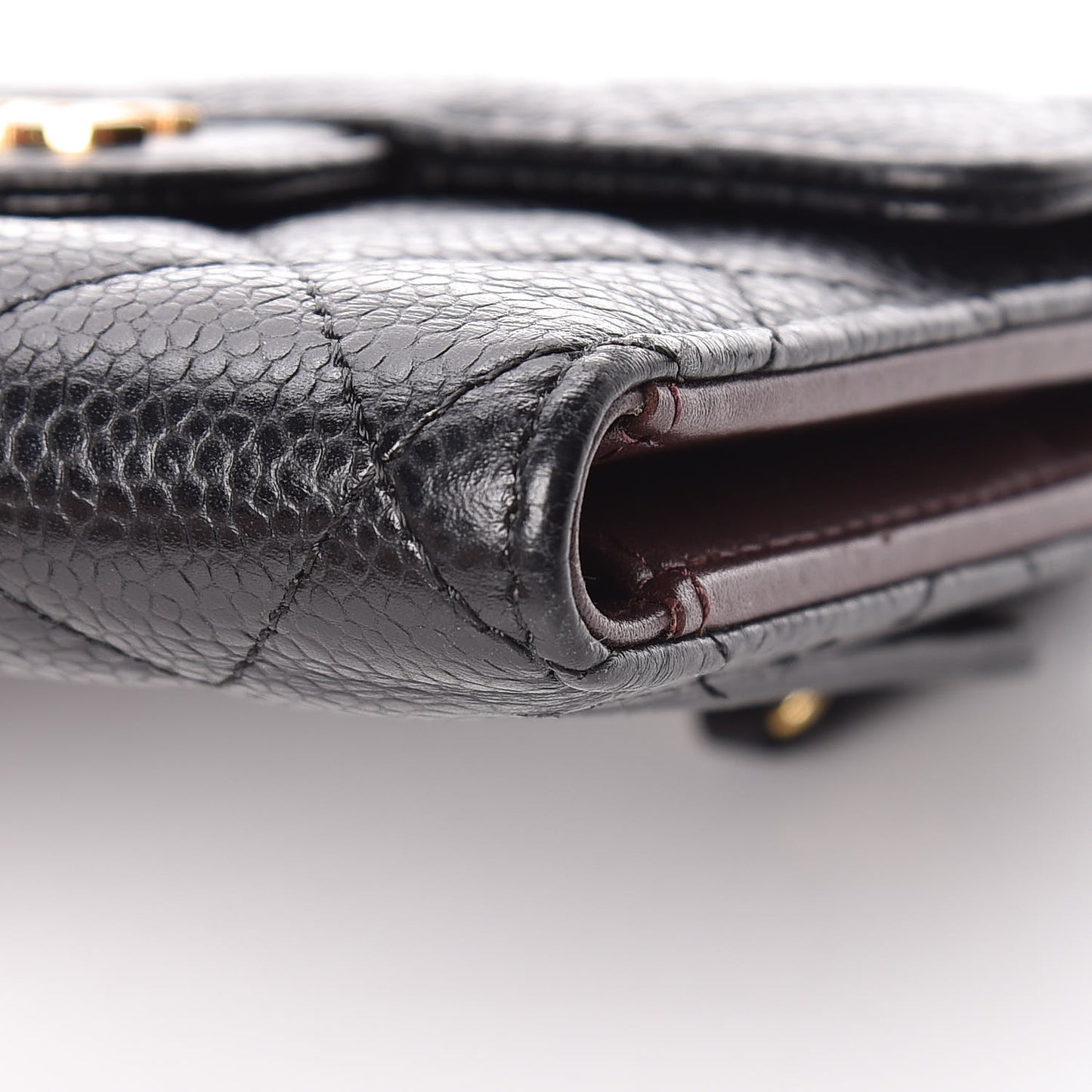 Caviar Quilted Compact Flap Wallet Black