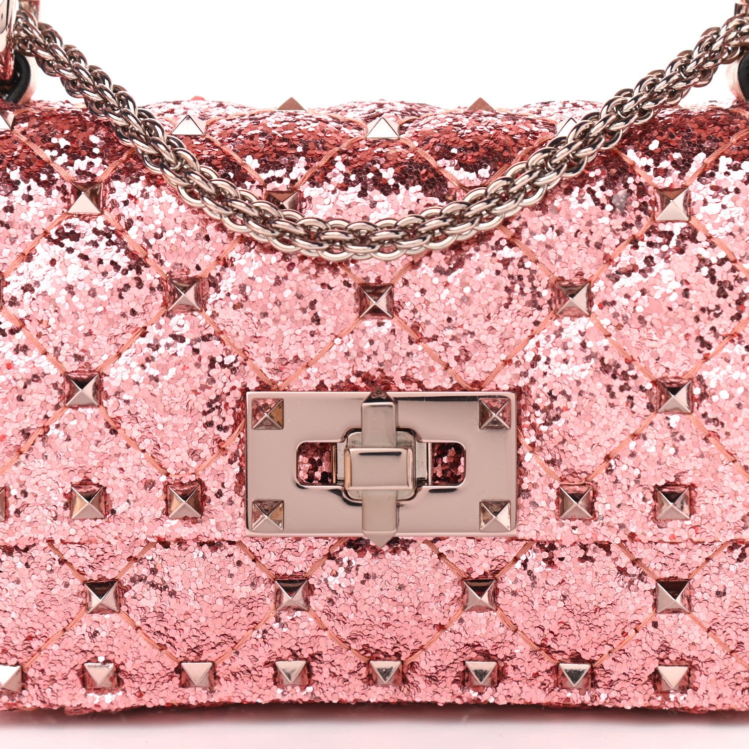 Valentino Garavani Glitter Mini Rockstud Spike Shoulder Bag Antique Pink 7 of 9