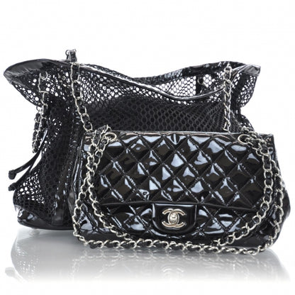 Chanel Patent Net Large La Madrague Tote Black 3 of 11