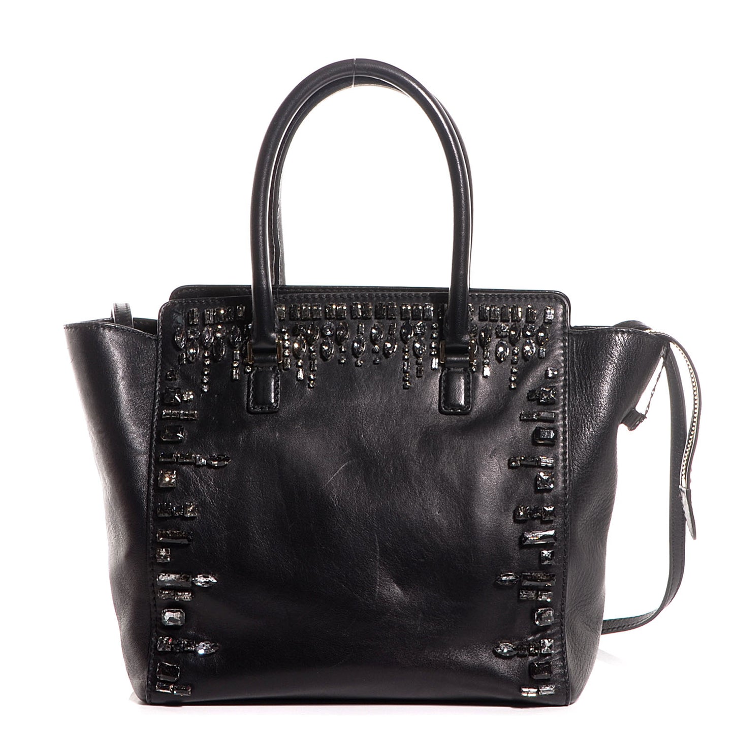 Lambskin Crystal B Diamond Tote Black