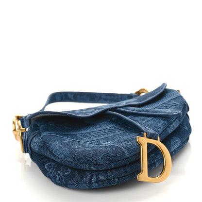 Christian Dior Denim Flowers Embroidered Saddle Bag Blue 4 of 9