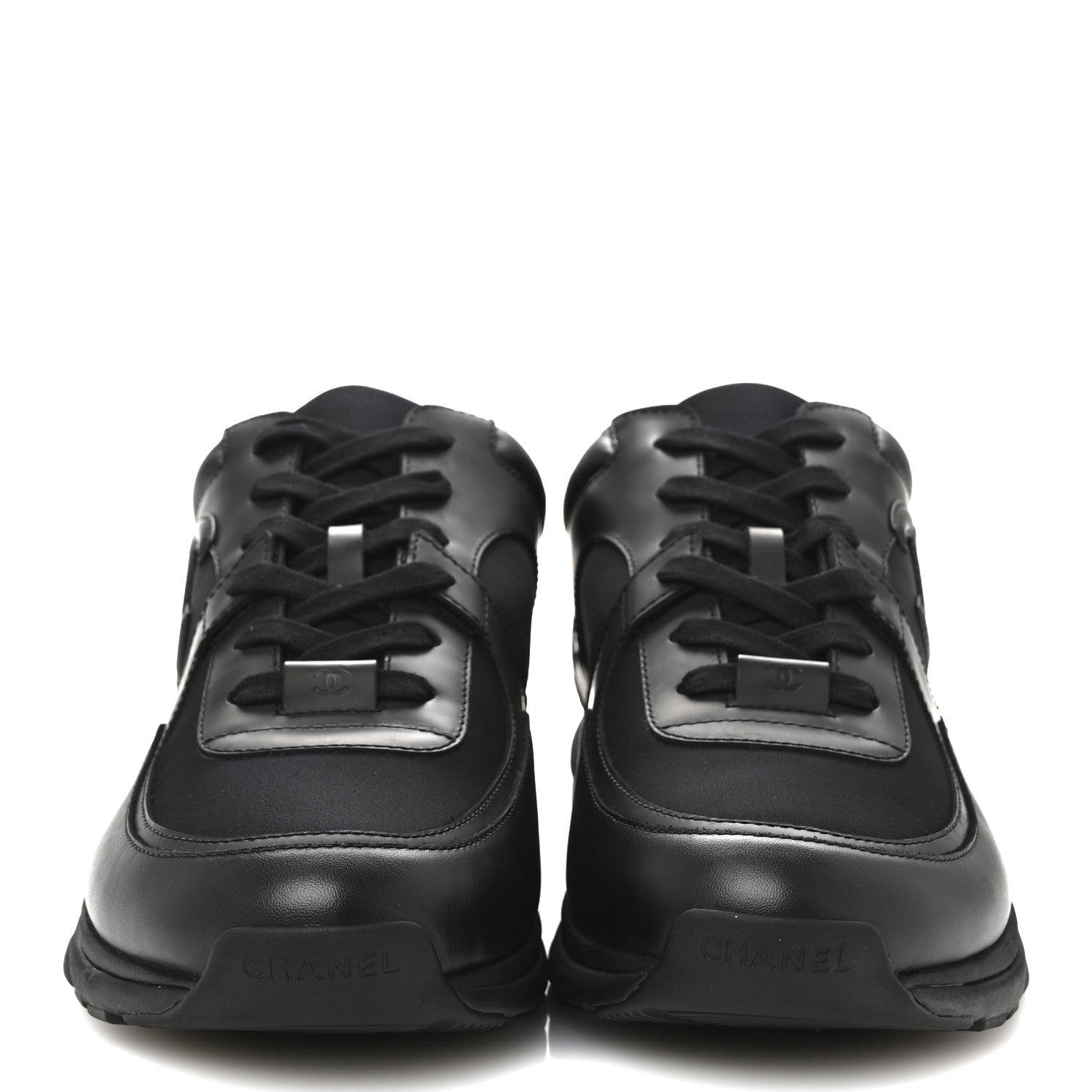 Chanel Lambskin Fabric CC Uniform Mens Sneakers 44 Black 3 of 9