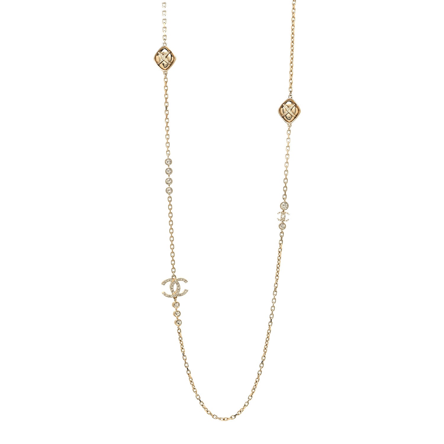 Chanel Crystal CC Cross Drop Pendant Necklace Gold 1 of 5