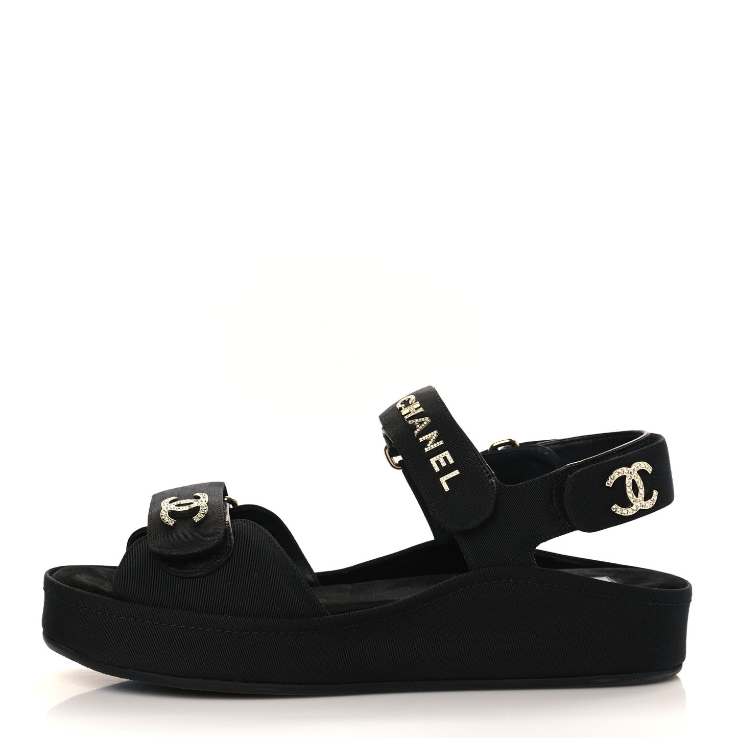 Grosgrain Crystal Logo Platform Sandals 38 Black
