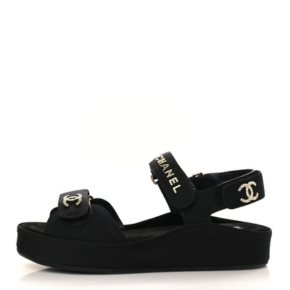 Chanel Grosgrain Crystal Logo Platform Sandals 38 Black 1 of 8