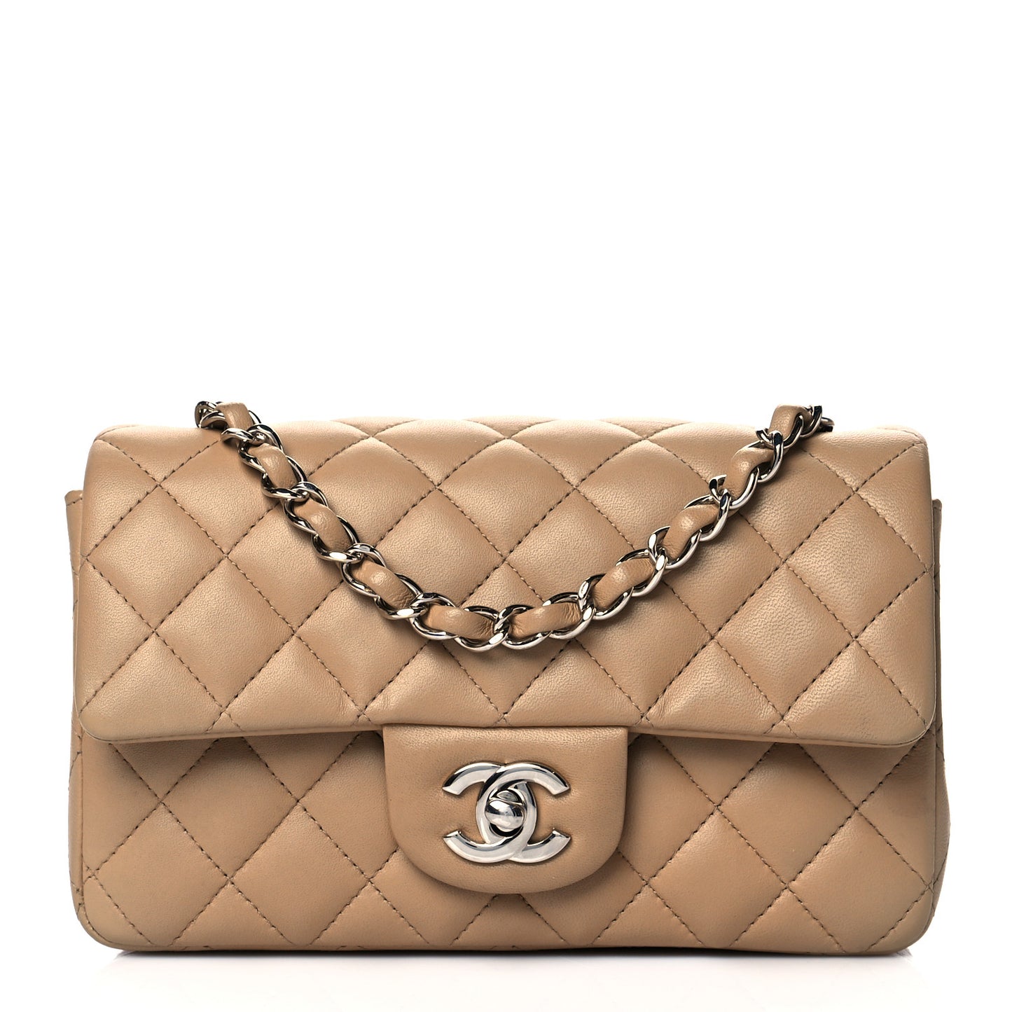 Lambskin Quilted Mini Rectangular Flap Beige