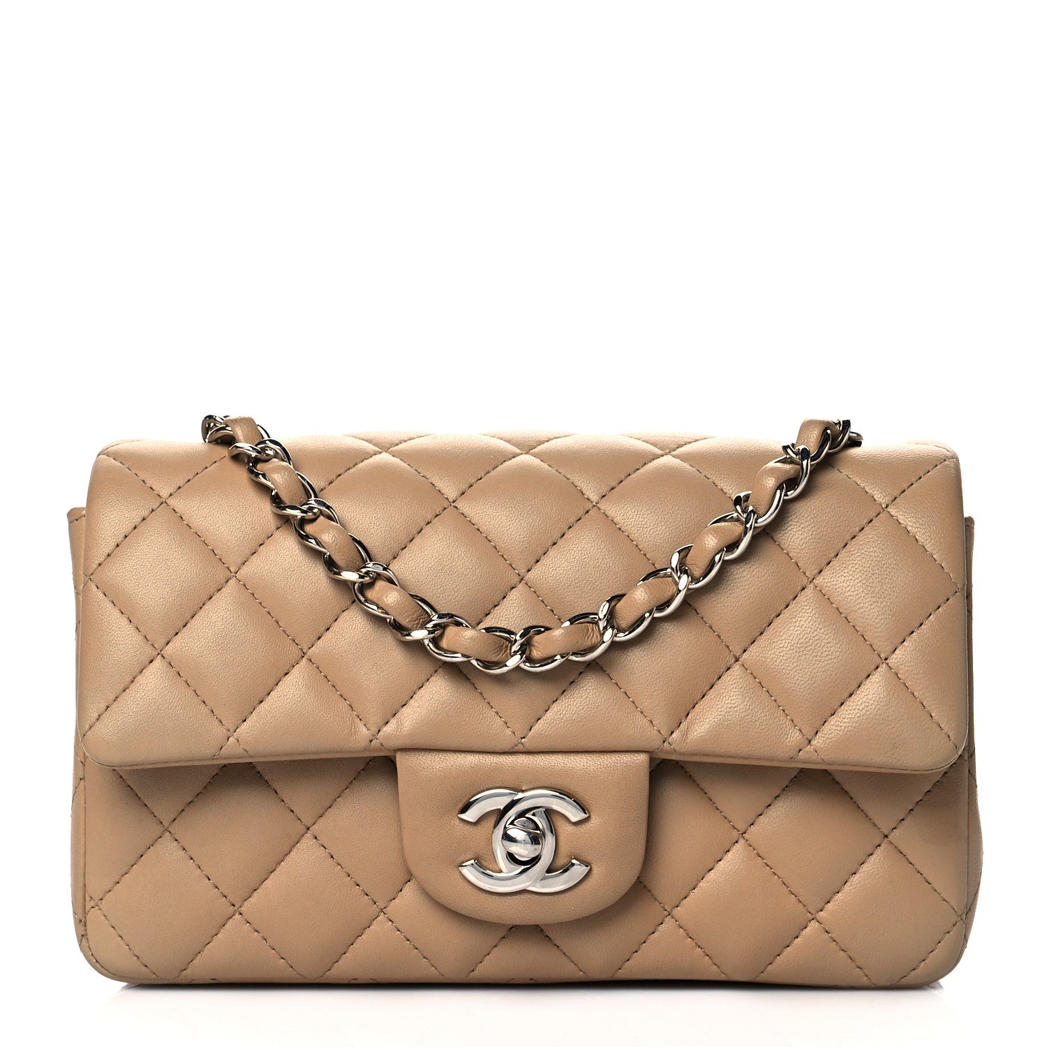 Chanel Lambskin Quilted Mini Rectangular Flap Beige 1 of 12