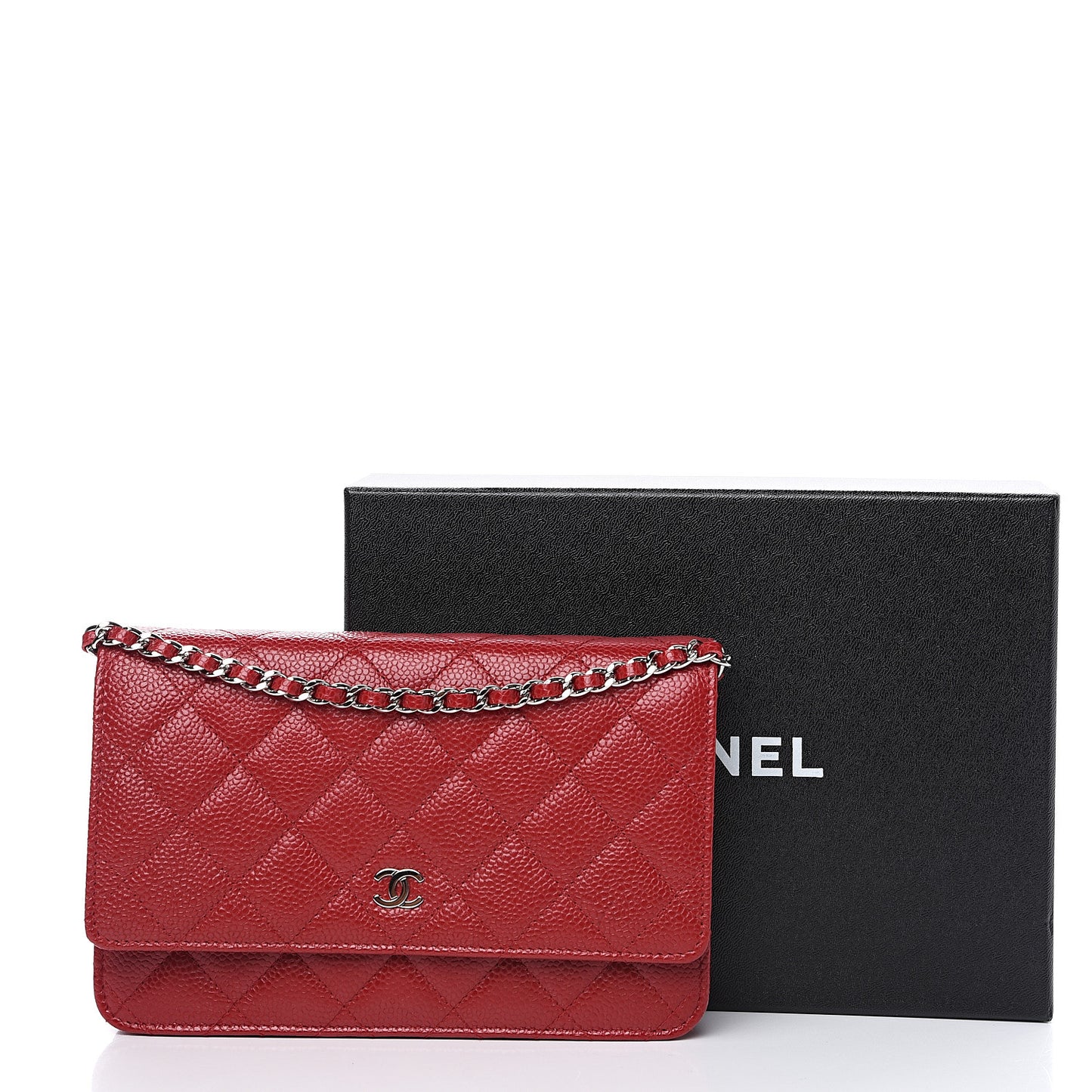 Caviar Quilted Wallet On Chain WOC Dark Red