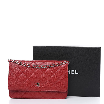 Chanel Caviar Quilted Wallet On Chain WOC Dark Red 9 of 9