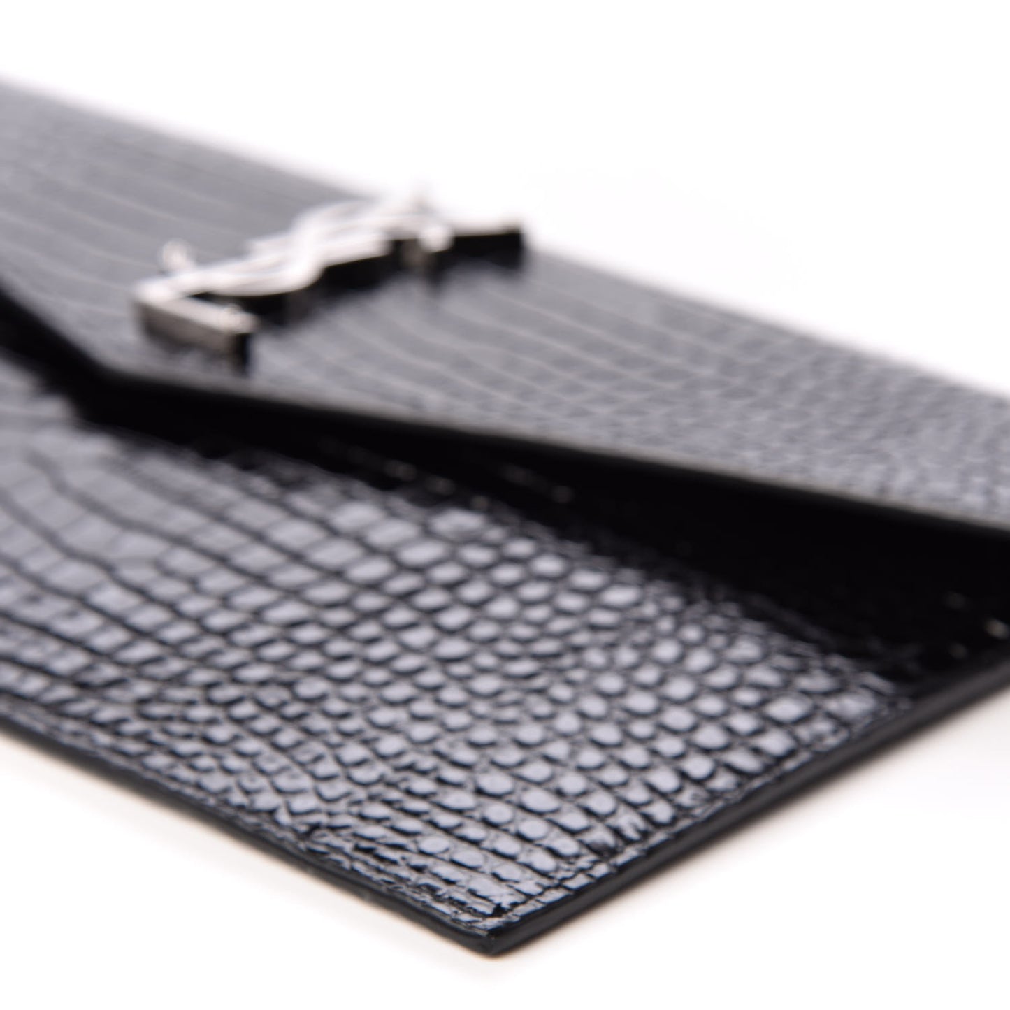 Calfskin Crocodile Embossed Uptown Monogram Clutch Black