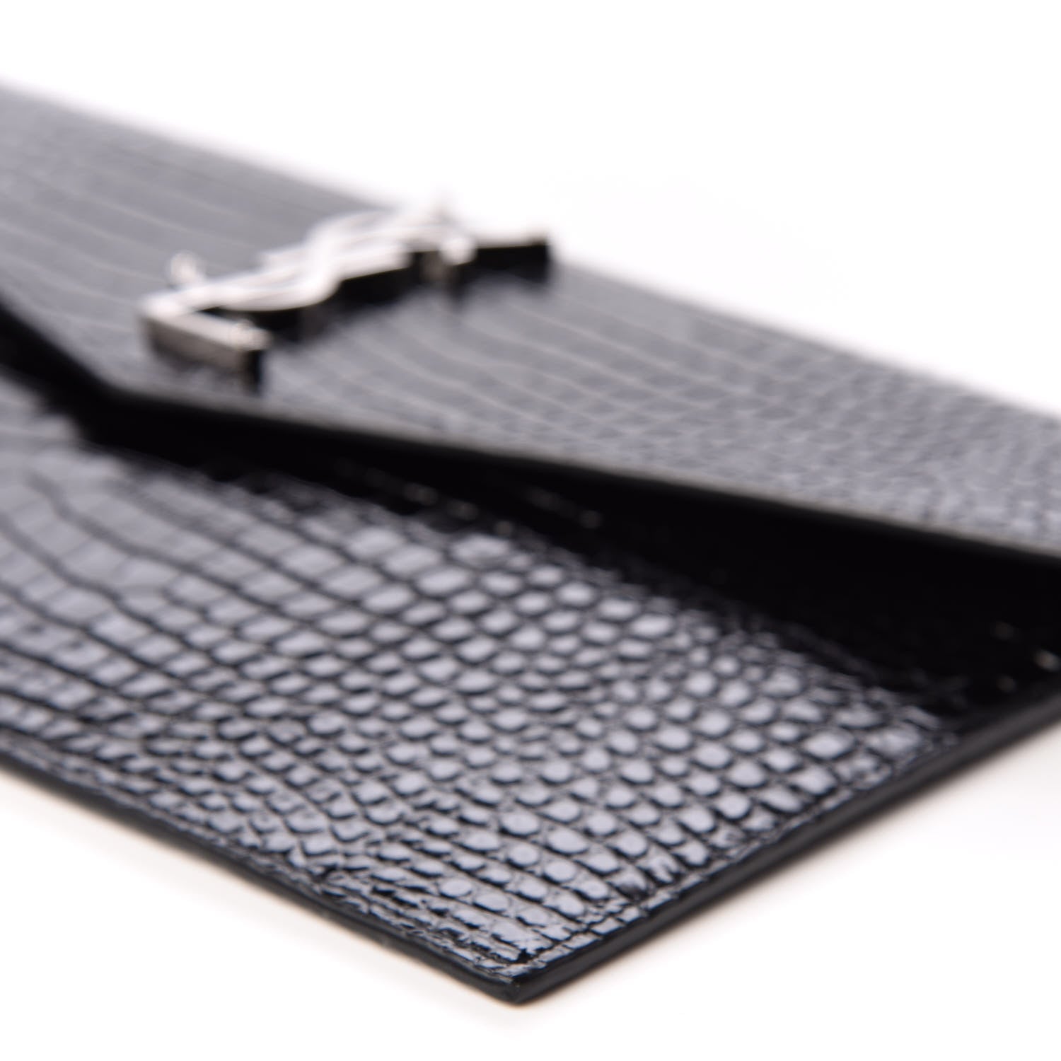 Saint Laurent Calfskin Crocodile Embossed Uptown Monogram Clutch Black 6 of 9
