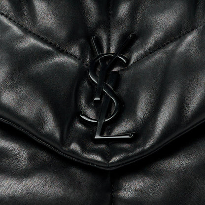 Saint Laurent Lambskin Quilted Monogram Monochrome Medium Loulou Puffer Chain Satchel Black 9 of 11