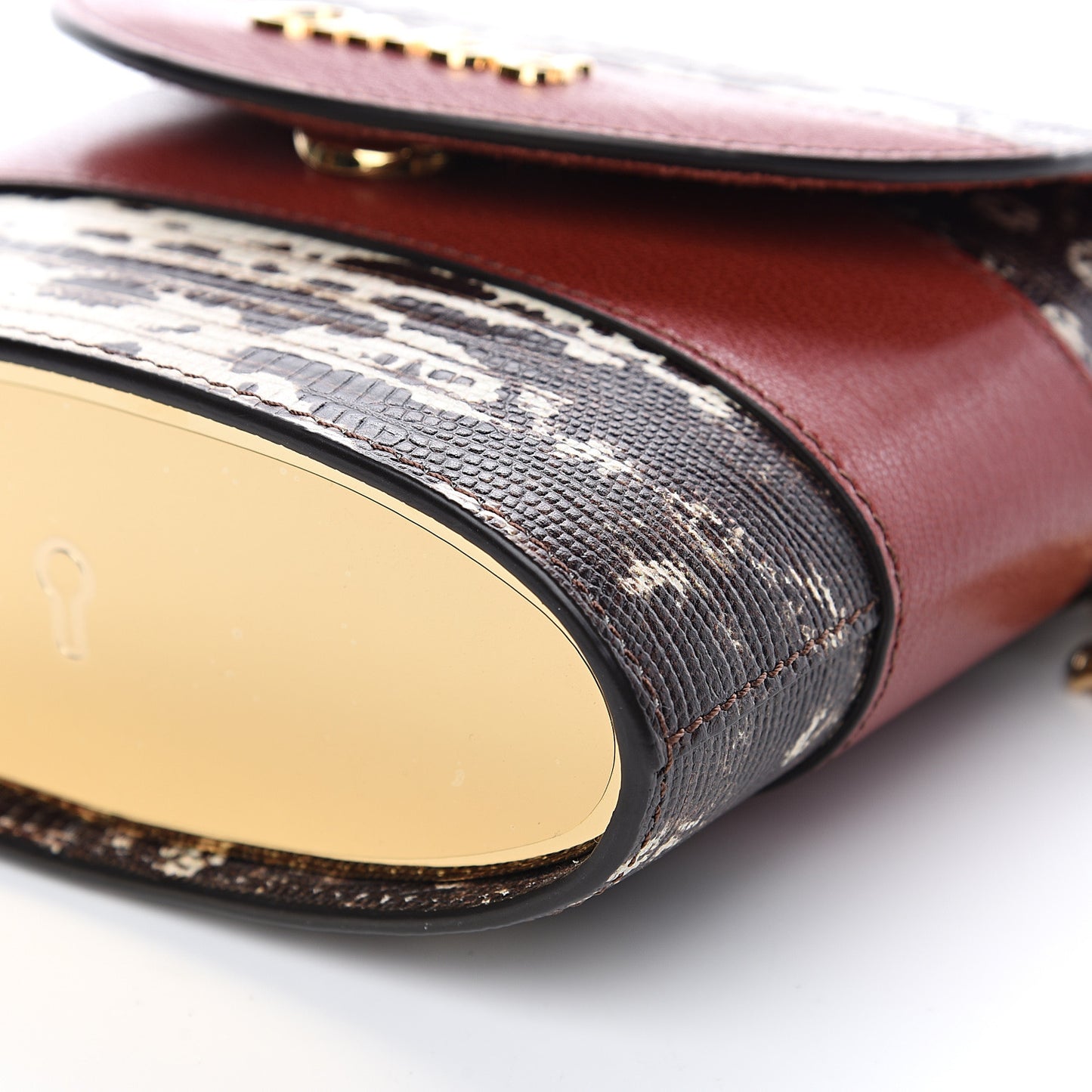 Calfskin Lizard Embossed Small Aby Lock Sepia Brown