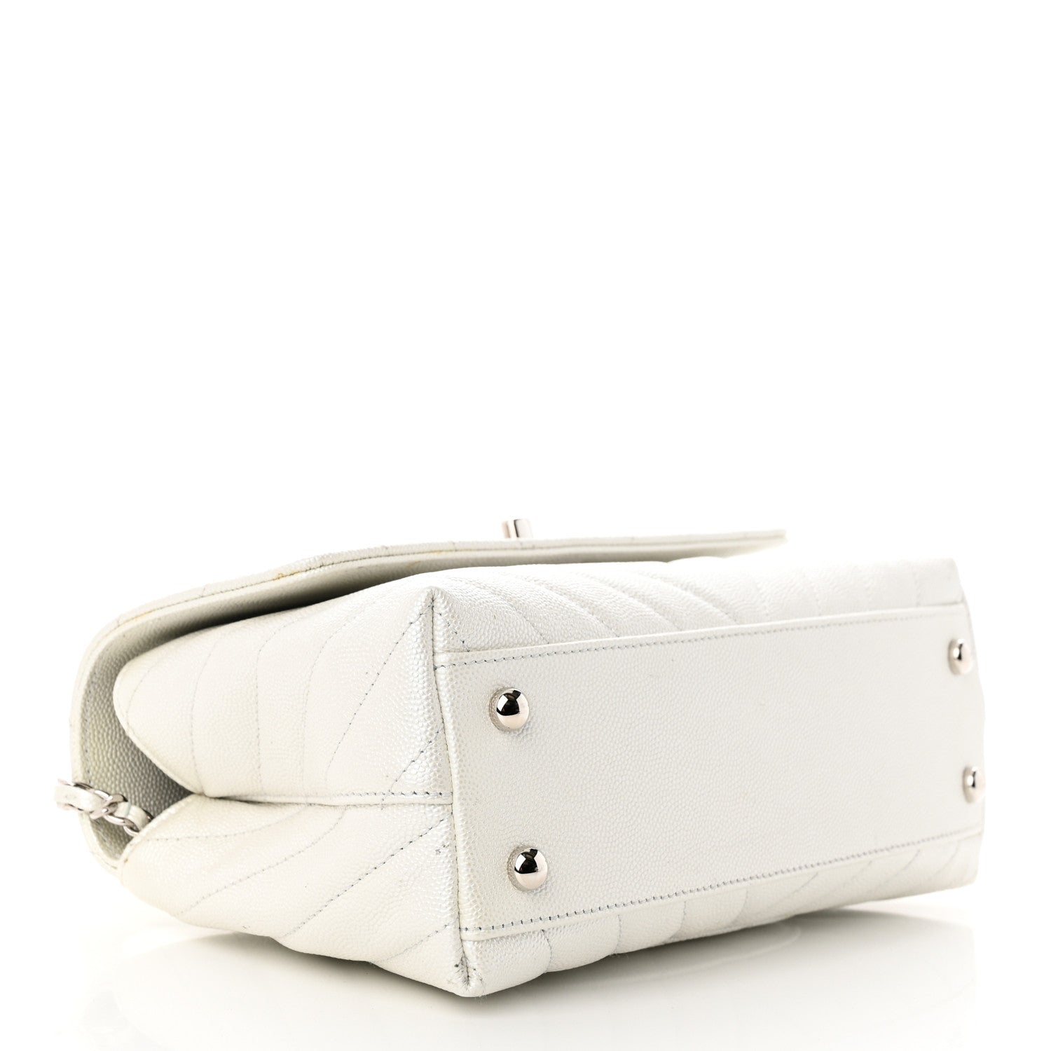 Chanel Iridescent Caviar Chevron Quilted Mini Coco Handle Flap White 4 of 12