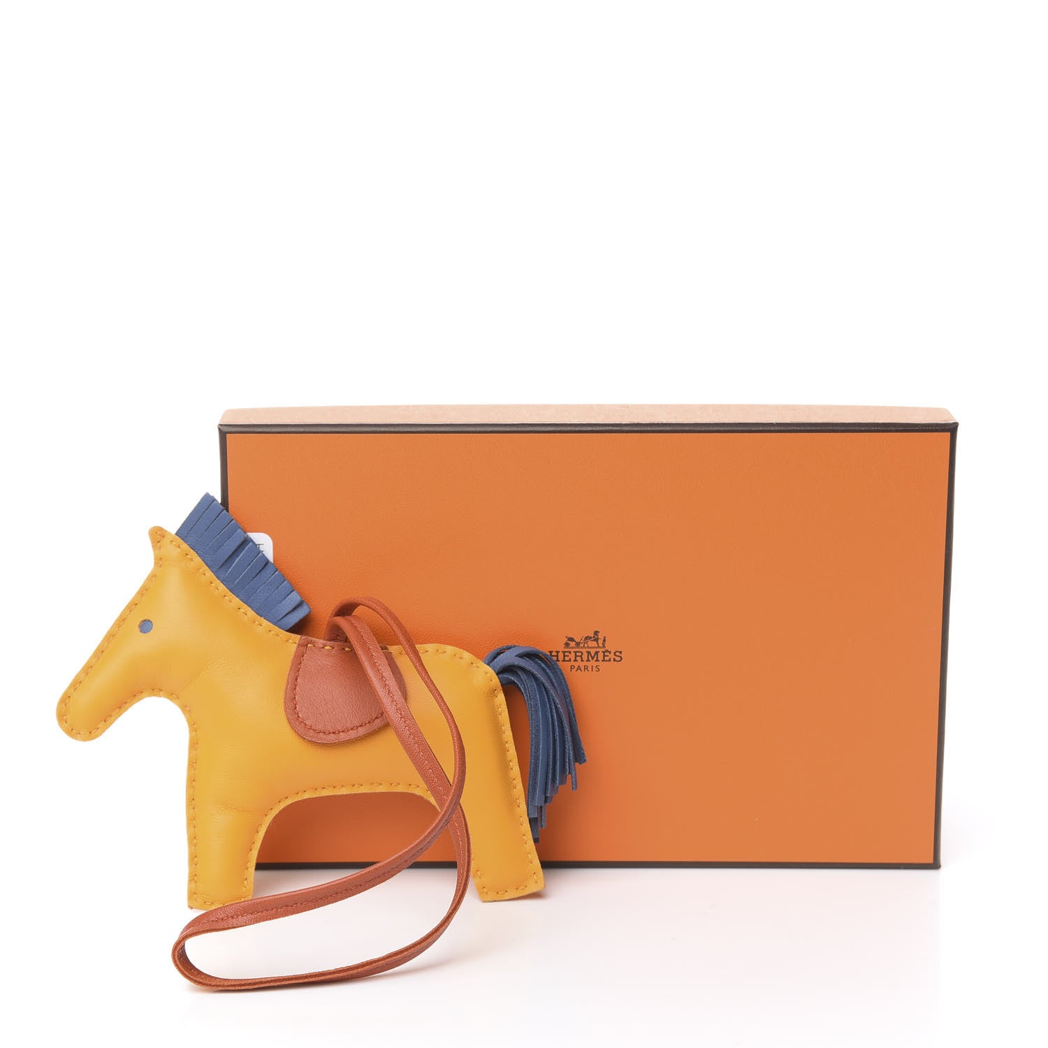 Hermes Milo Lambskin Grigri Rodeo Horse Bag Charm MM Jaune D'Or Bleu Agate Cornaline 4 of 4