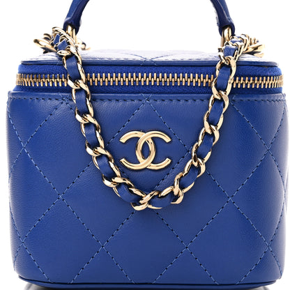 Chanel Lambskin Quilted Top Handle Mini Vanity Case With Chain Blue 8 of 11