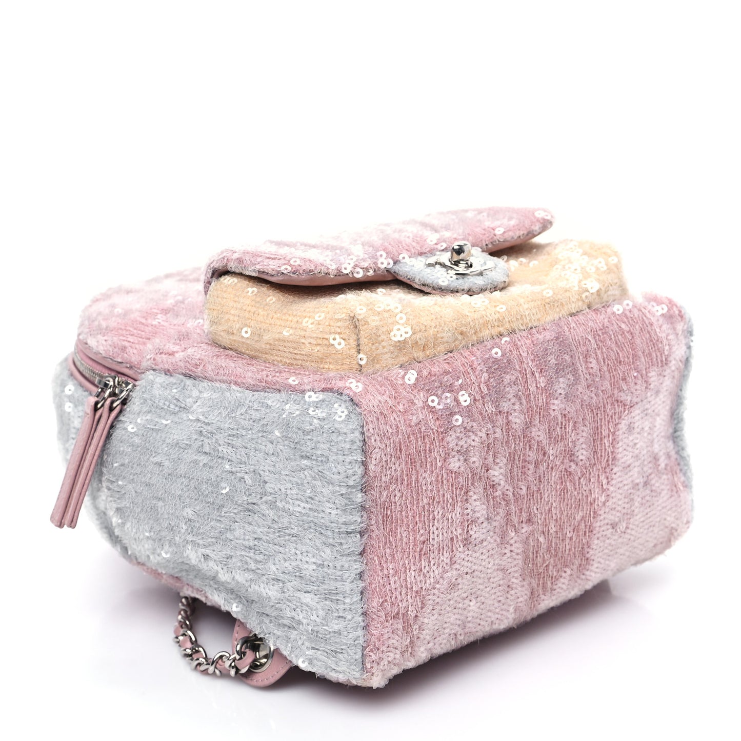 Sequin Tri-color Waterfall Backpack Pink Beige Grey