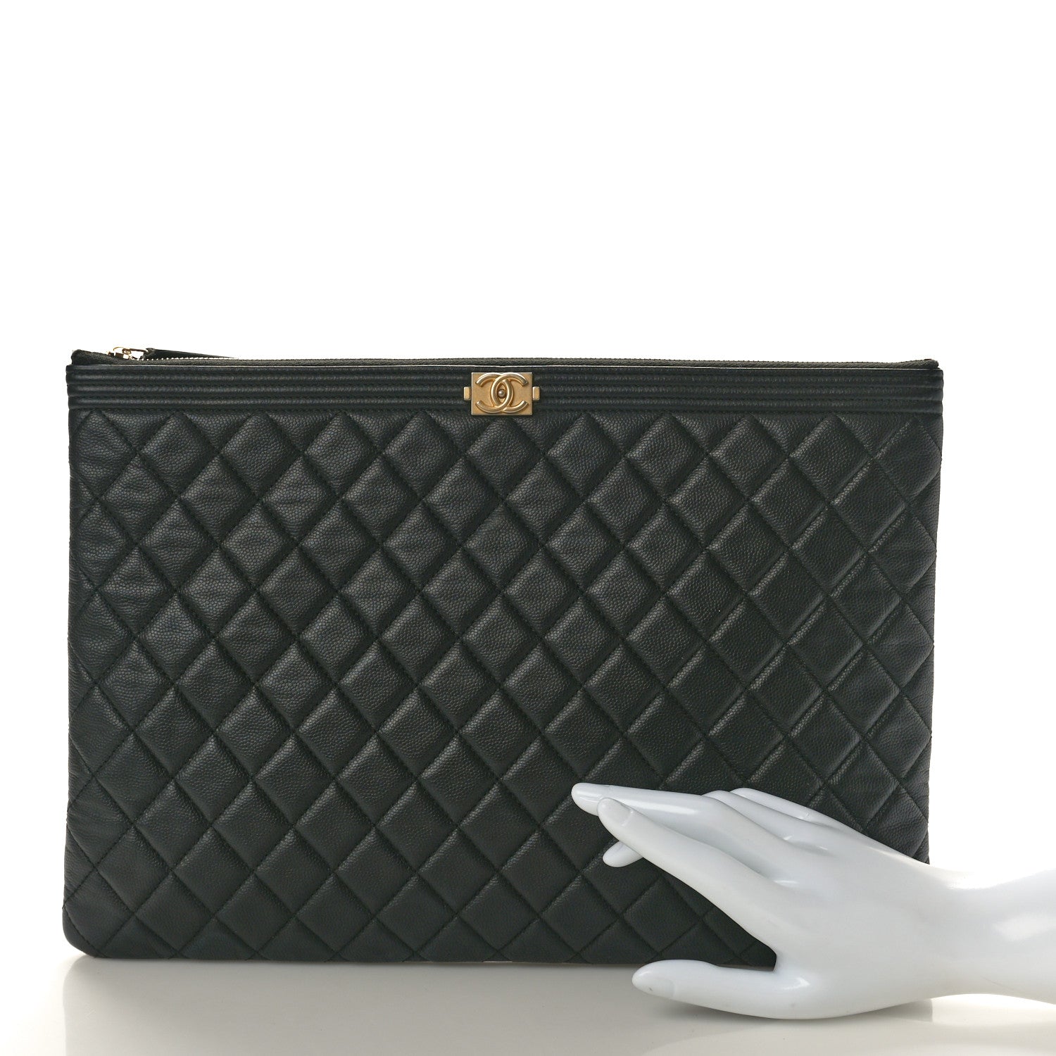 Chanel Caviar Quilted Large Boy Cosmetic Case Black 2 of 10